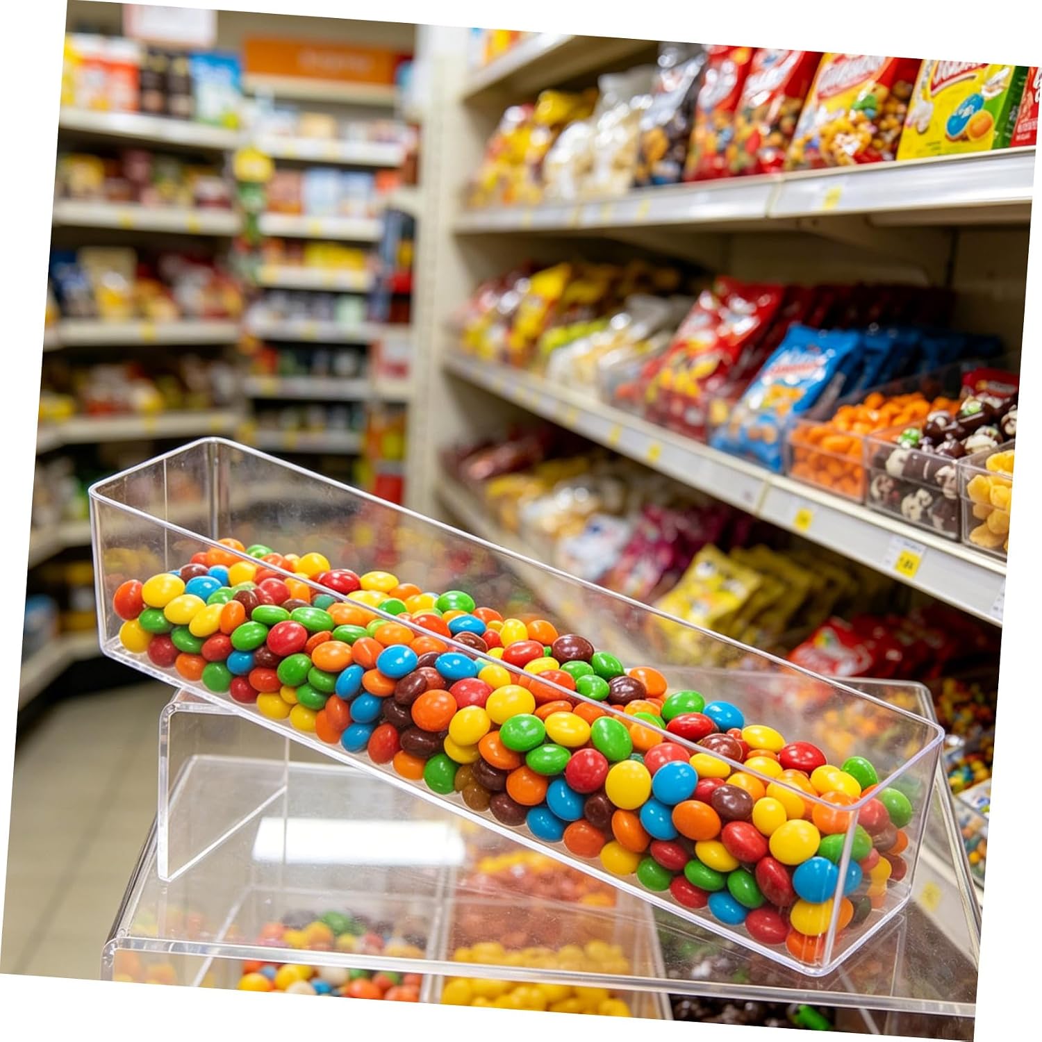 VANZACK 2pcs Plastic Display Tray for Small Goods with Easy Access and Easy Retrieval, Rectangle Flat Long Narrow Organizer Bin for Bakery Counter Display and Food Service Counter
