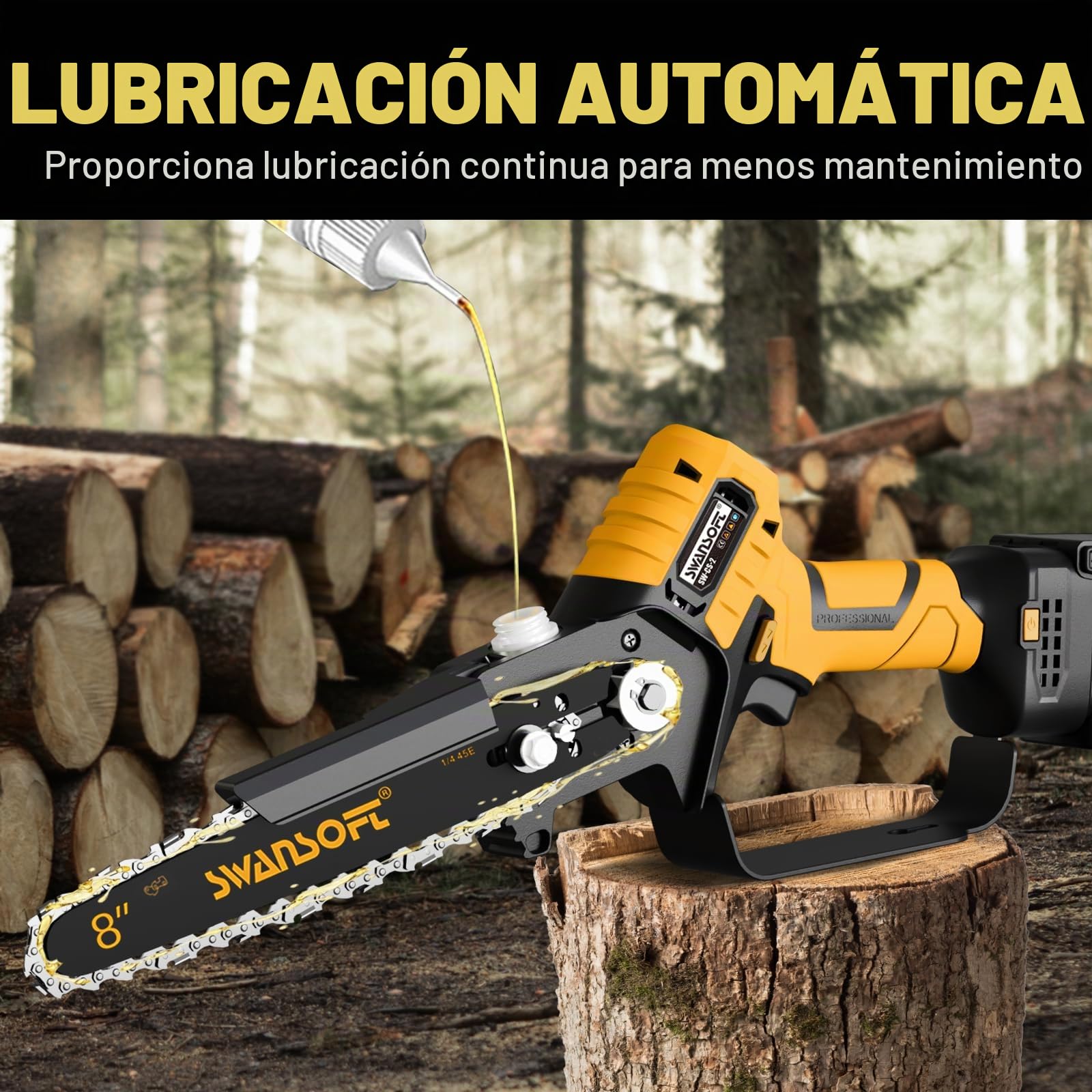 Mini motosierra bateria de 8 pulgadas, 600 W/21V/4000 mAh*2, motosierra eléctrica profesional con lubricación automática, sierra de poda a batería para cortar madera en huertos y olivares CS-2