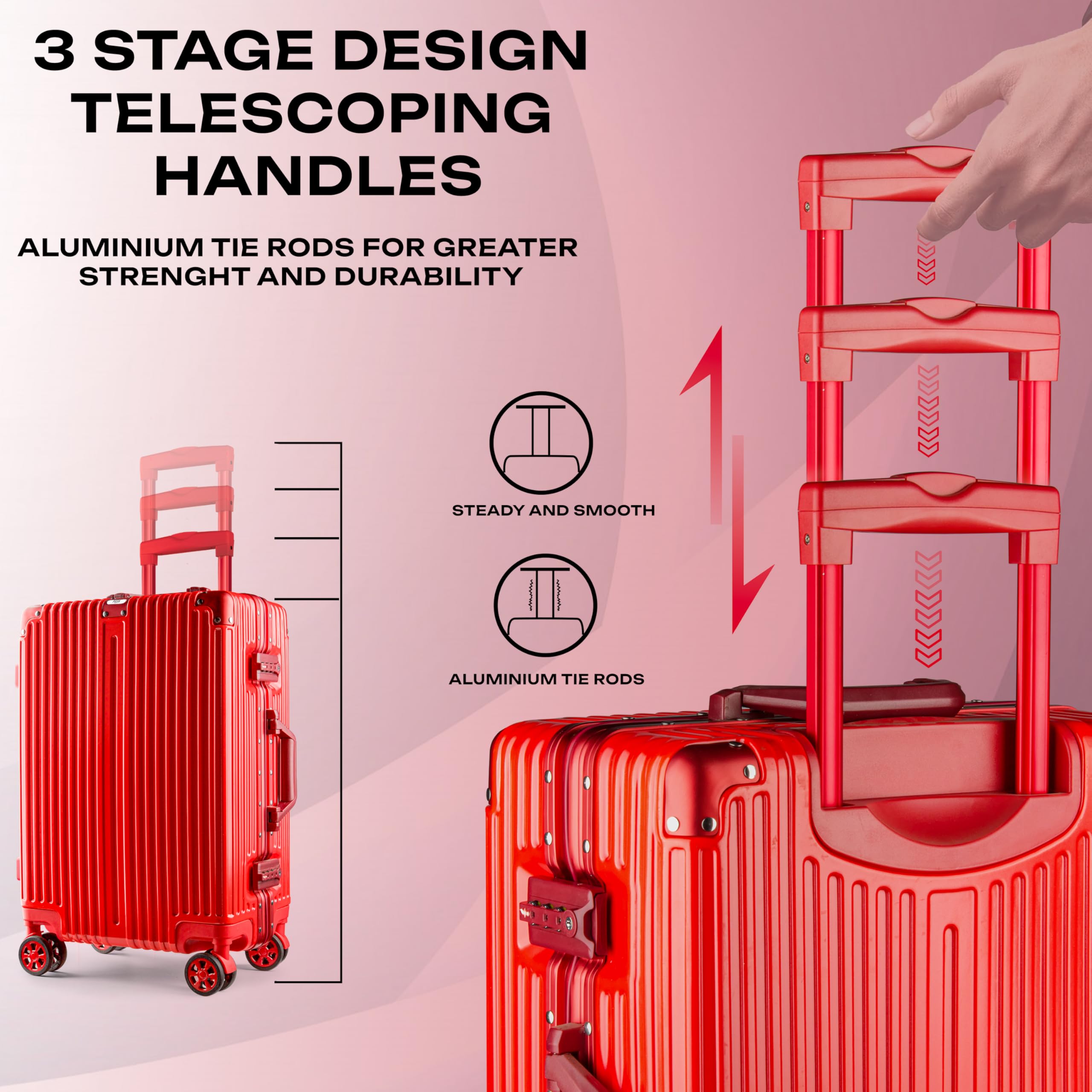 POSH Handgepäck Koffer M - Robuster Business Reisekoffer 38L - Hartschale 58x40x23 cm Polycarbonat Trolley mit Aluminium Rahmen & 2 TSA-Schlössern - Leise 360° Rollen - Inklusive Kofferschutzhülle