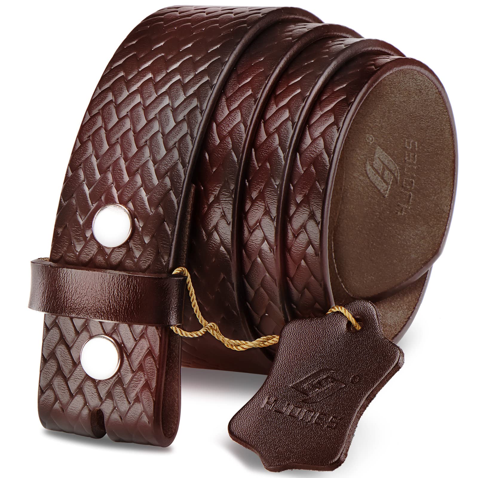 HJones Western Belts for Men without Buckle,Cowboy Belt Buckles for Men,1.5" Wide Genuine Leather Belt No Buckle, Matbrown, 34