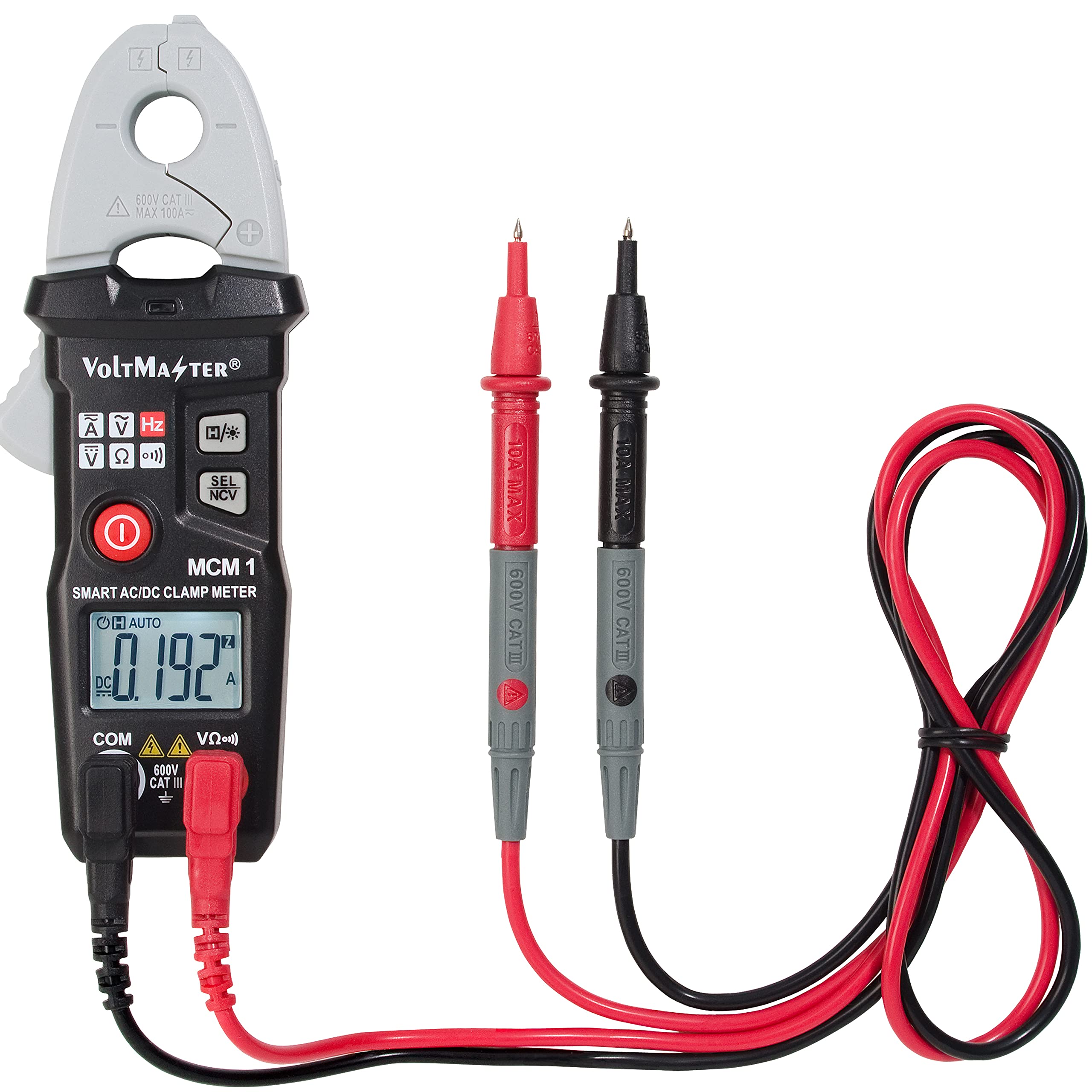 Voltmaster MCM 1 Pinza amperimétrica digital en miniatura CAT III 600 V (medición de corriente CA/CC, robusto, retención de datos, apagado automático, plástico ABS), negro/gris