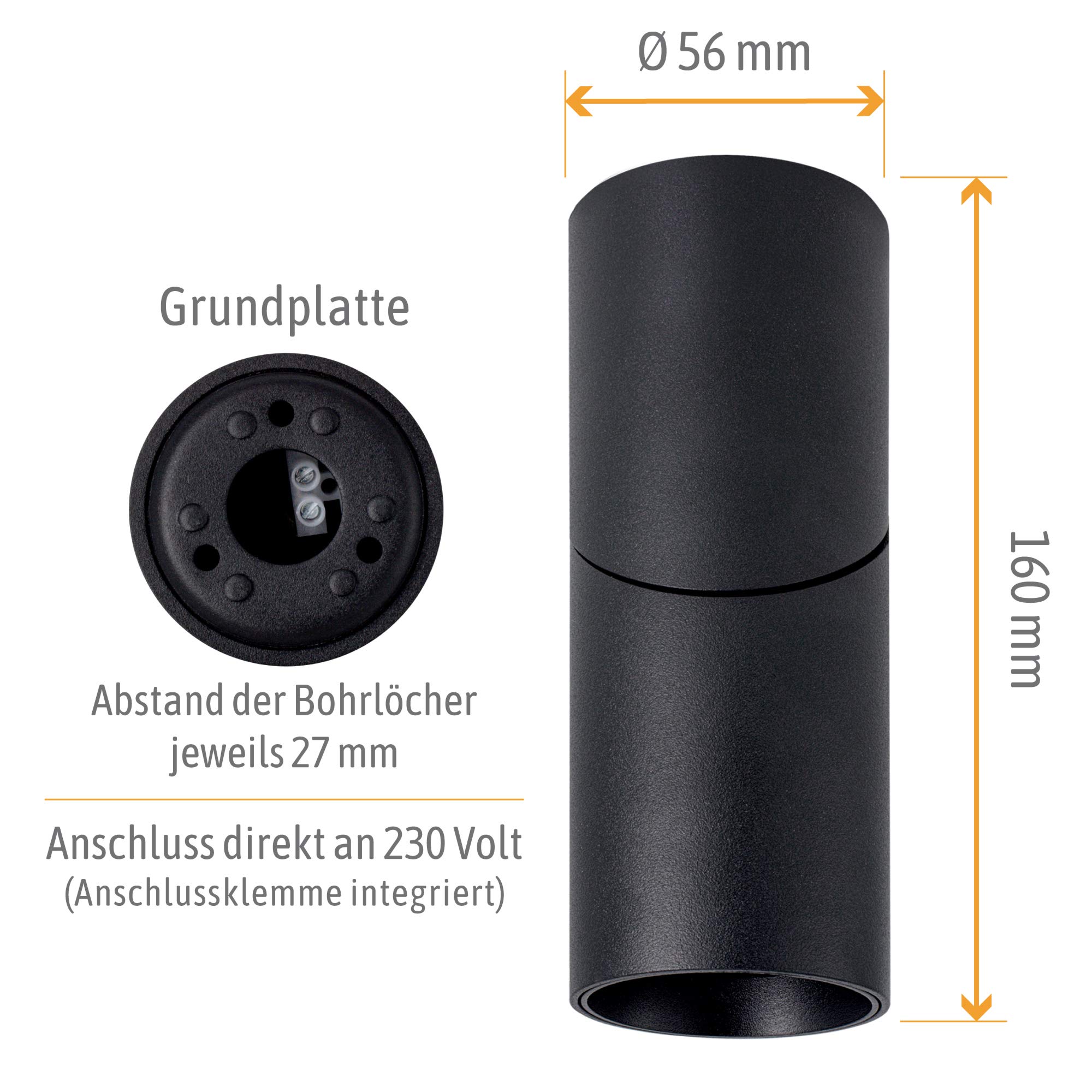 SSC-LUXon TOBI-L - Foco empotrable orientable negro con LED GU10 5 W (tres colores de luz ajustables 3CCT) - Foco LED de pared o techo