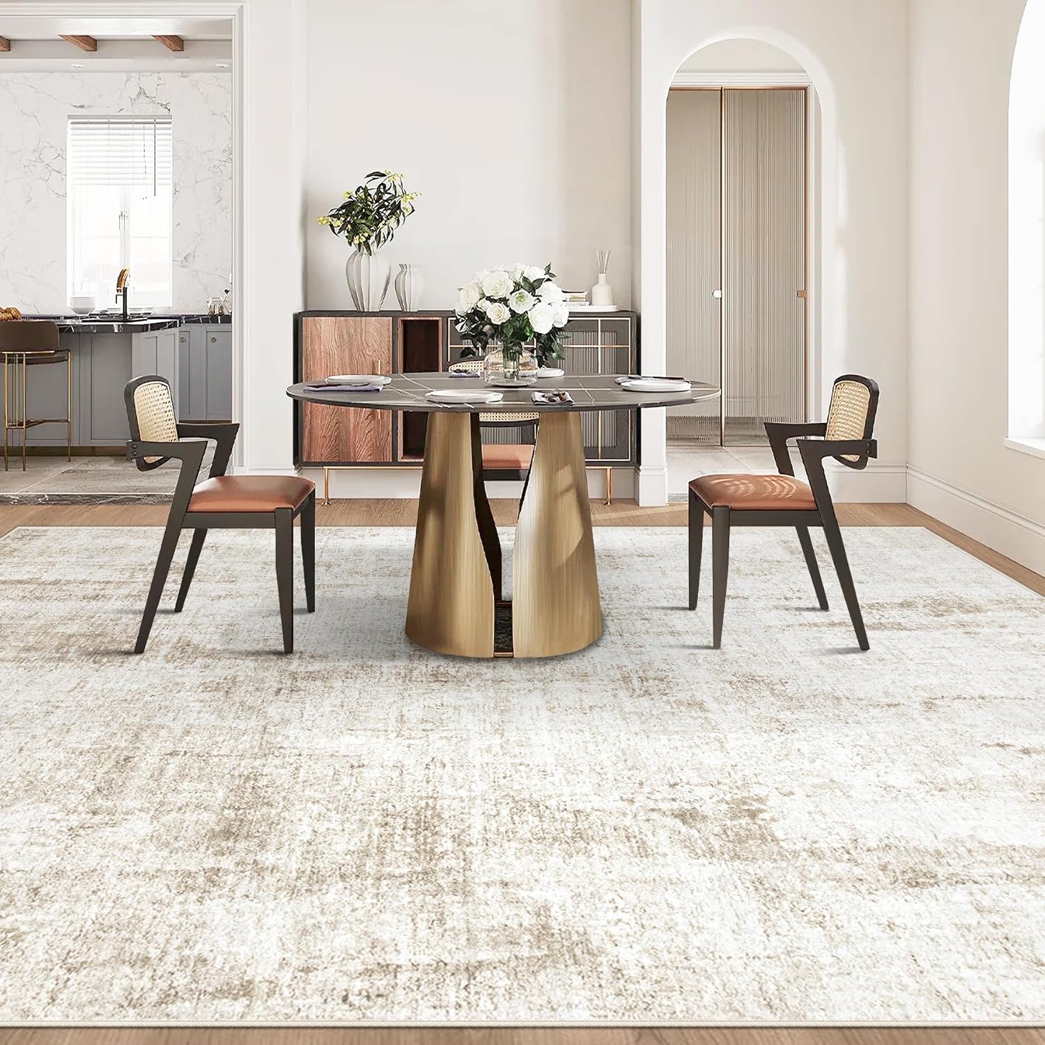 8x10 Area Rug for Living Room: Washable Abstract Soft Rugs Non Slip Modern Stain Resistant Low Pile Carpet for Dining Room Bedroom Nursery Office (Beige, 8'x10')