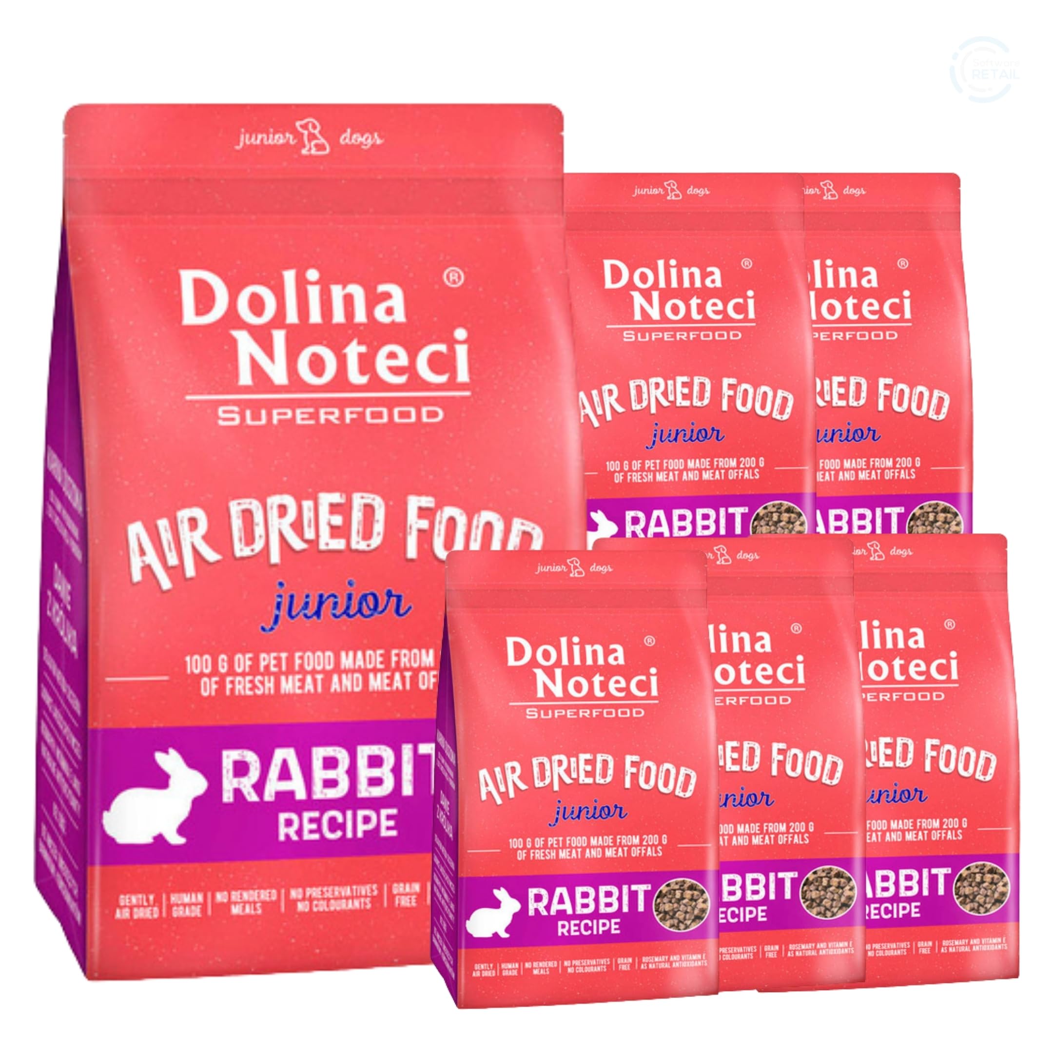 Dolina Noteci Premium Nutrient-Rich, Grain-Free Air Dried Dog Food with 80% Fresh Meat & Superfoods for Optimal Health – Perfect for Junior Dogs of All Breeds! (Rabbit, 6x1kg)
