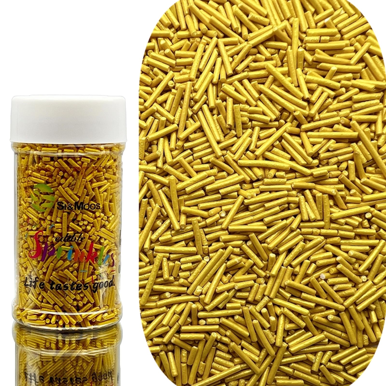 SE Si&Moos Gold Jimmies Sprinkles Gold Sprinkles for Cake Decorating Edible Crunchy Jimmies for Topping Ice Cream, Cookies, Cakes, Cupcakes, Dessert