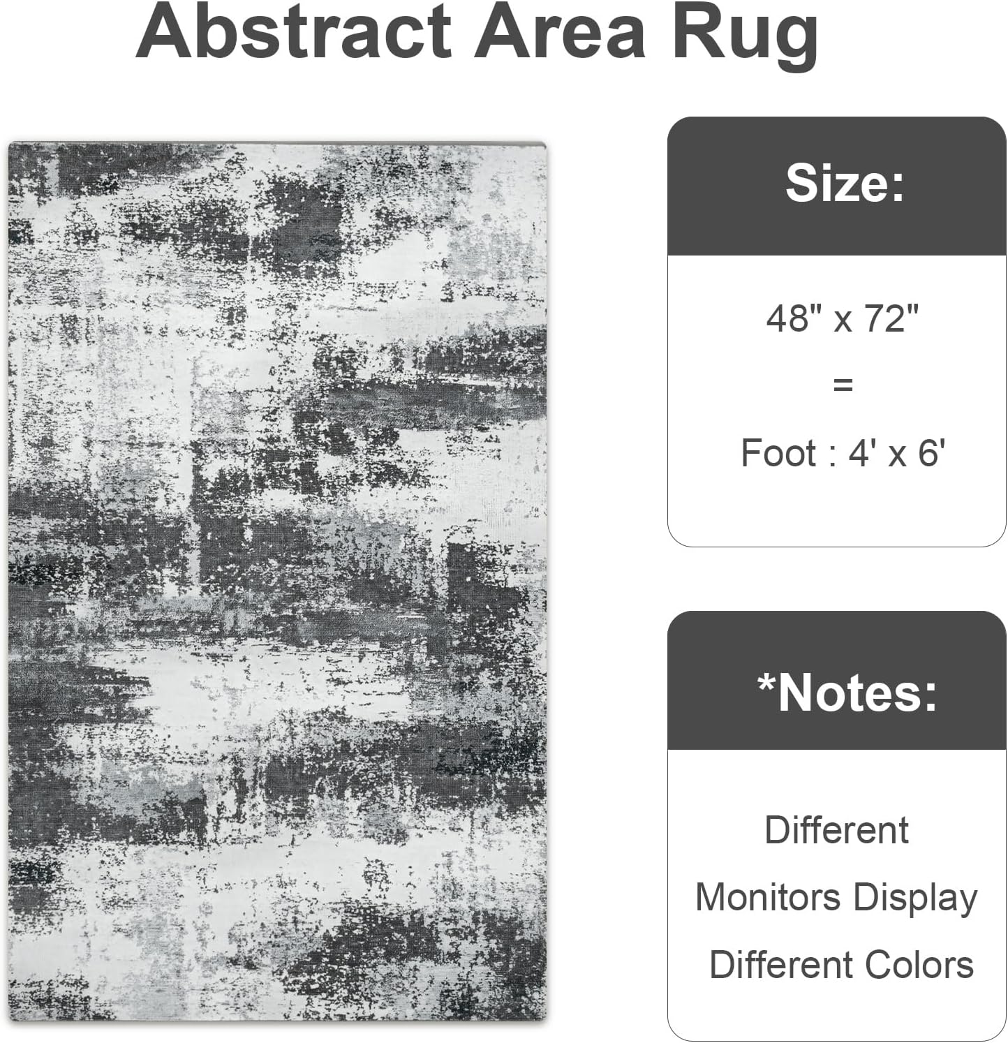 4x6 Area Rug, Modern Abstract Carpet for Bedroom, Soft Washable Rugs for Living Room, Non Slip Thin Low Pile Floor Carpets for Dorm Dining Room Entryway Office Decor, Grey