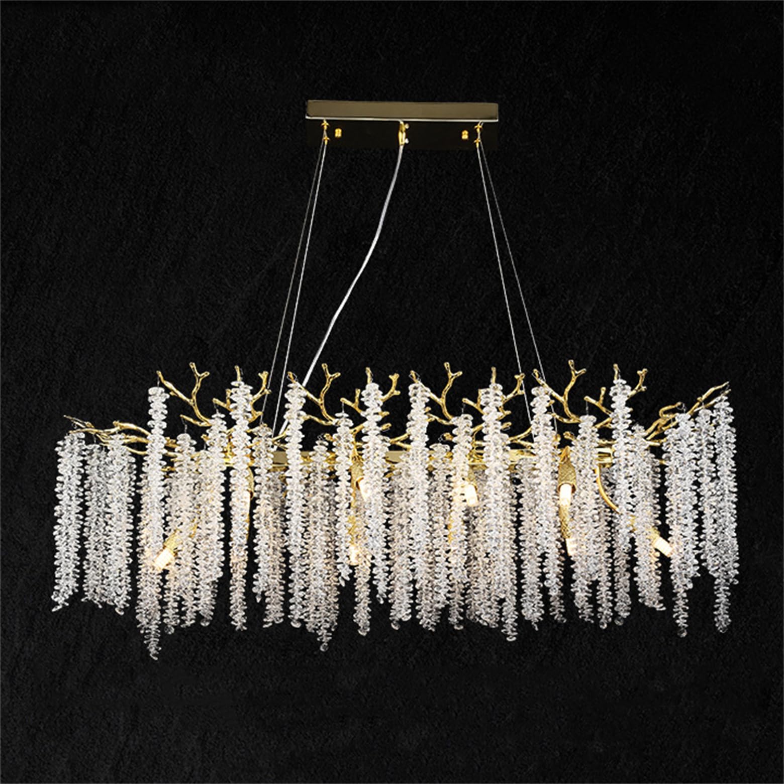 KXEcoLife Modern Crystal Tree Branch Chandelier, Large Linear Raindrop Indoor Hanging Pendant Light Fixture for Dining Room Kitchen Island Living Bedroom,Rectangular L120cm