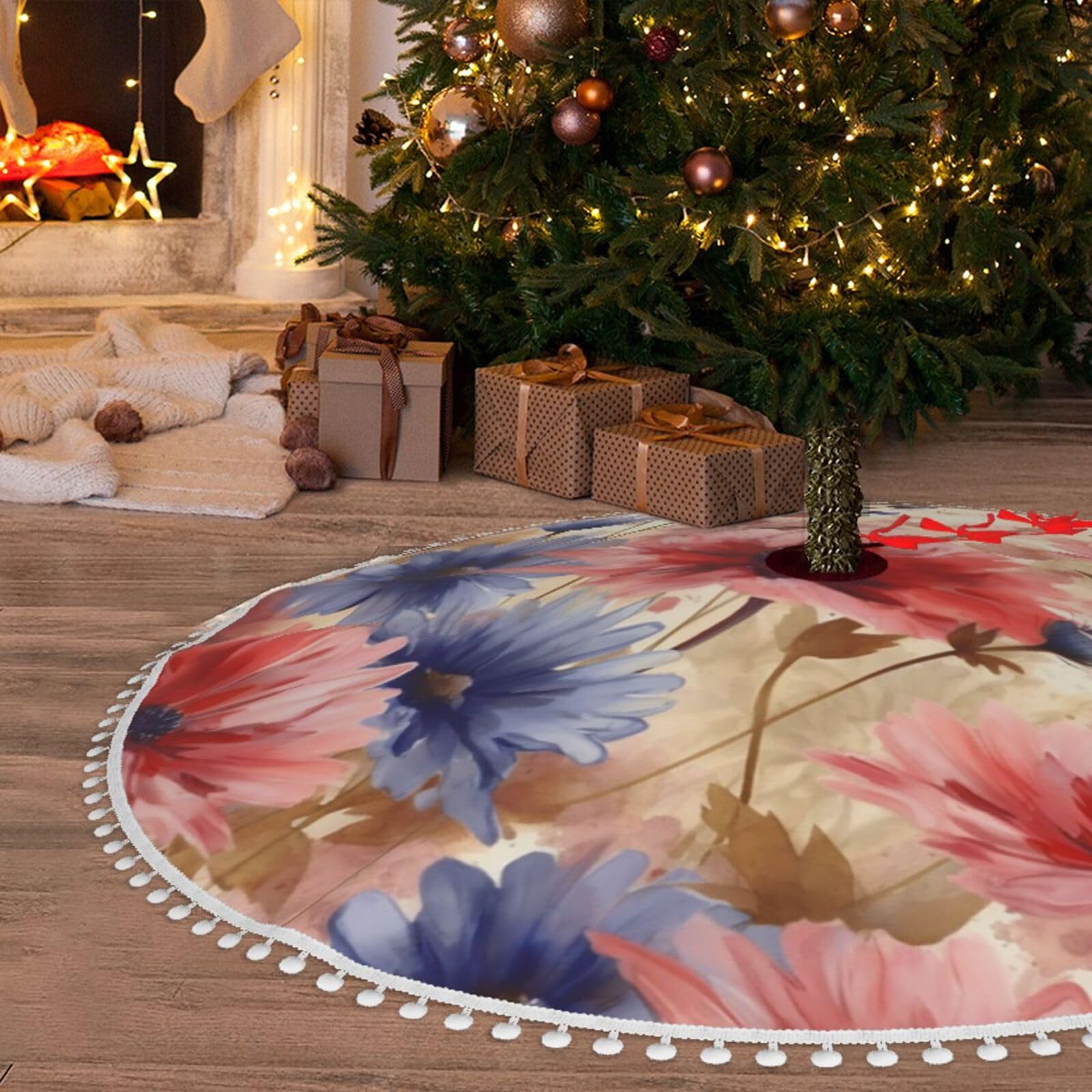 Jupe de sapin de Noël avec pompons pour sublimer votre salon en fête
