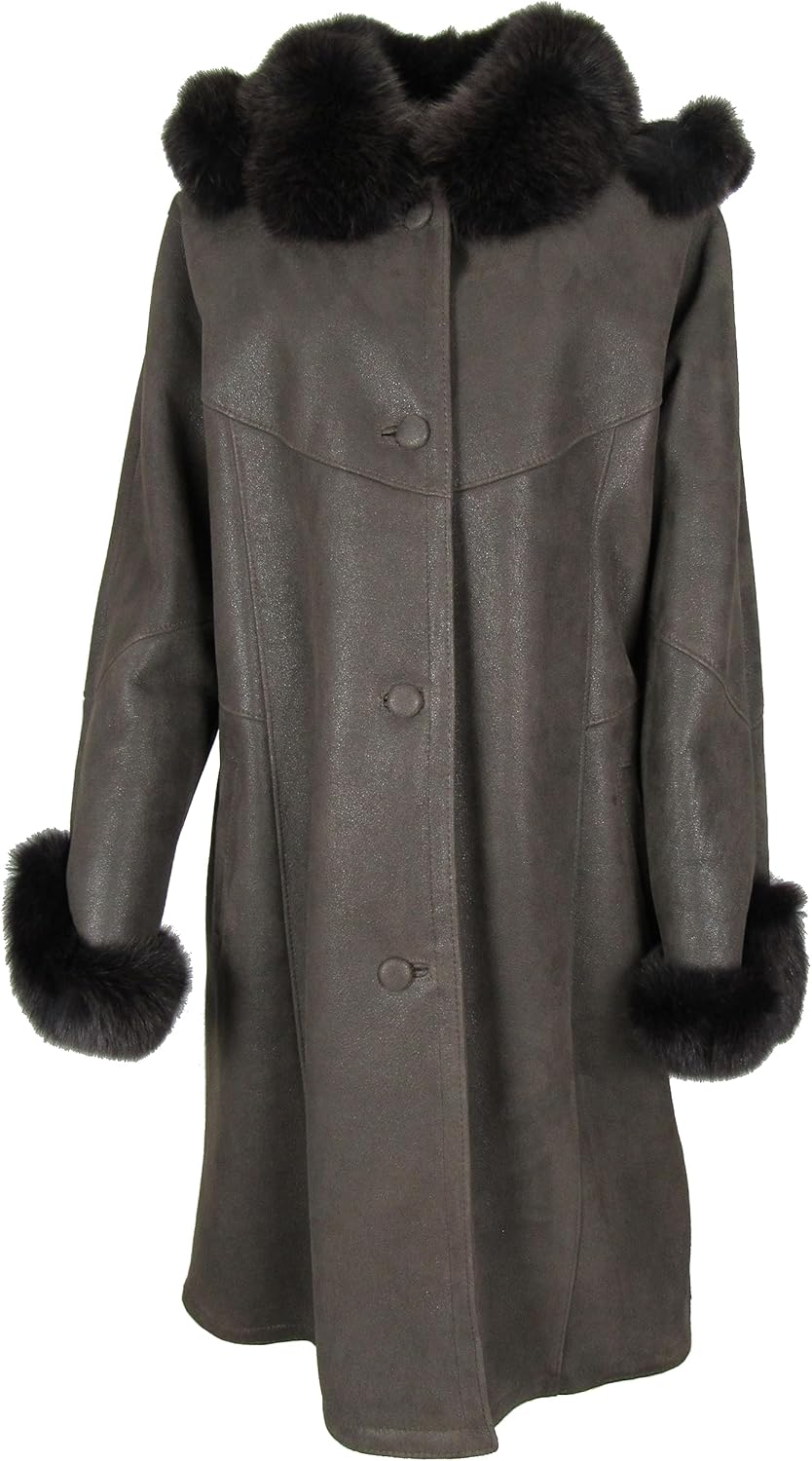 PELLI GOLD Manteau femme avec col capuche amovible en cuir peau lainée 100 peau de mouton