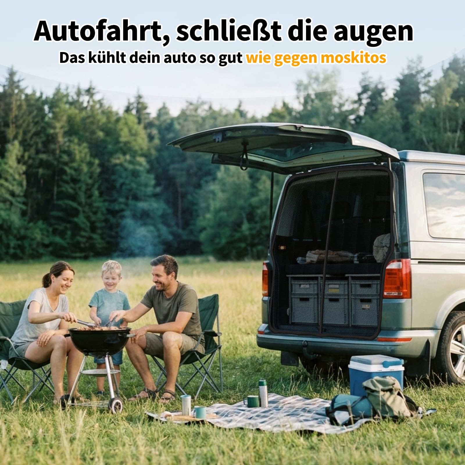 Moskitonetz Magnetisch kompatibel VW T5 T6 für Hintertür, Auto Fliegengitter & Insektennetz & Sonnenschutz, mit Mittelmagnetverschluss, VW T5 T6 Camping-Zubehör