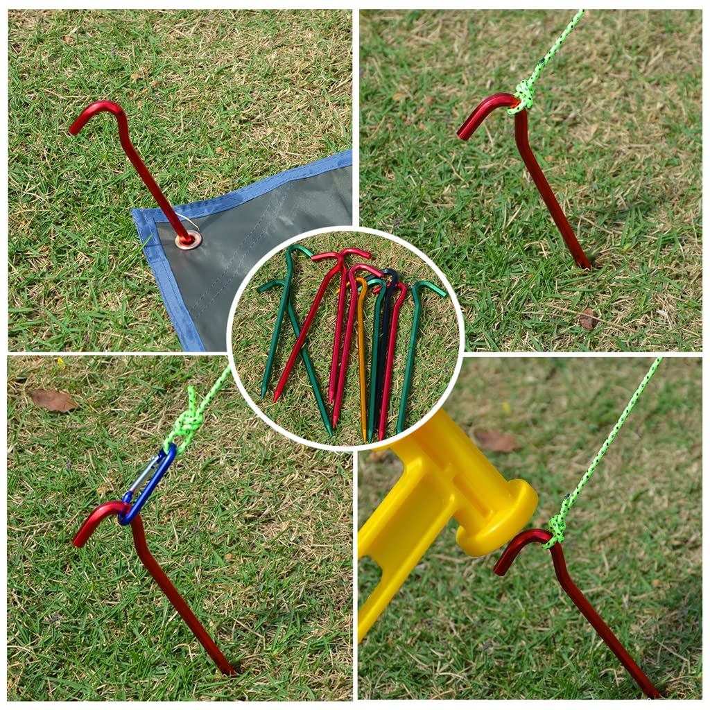 Piquets de tente en métal léger et résistant, piquets de camping, crochets en alliage d'aluminium antirouille, piquets de tente de camping avec sac de transport pour le jardinage, la randonnée, 1
