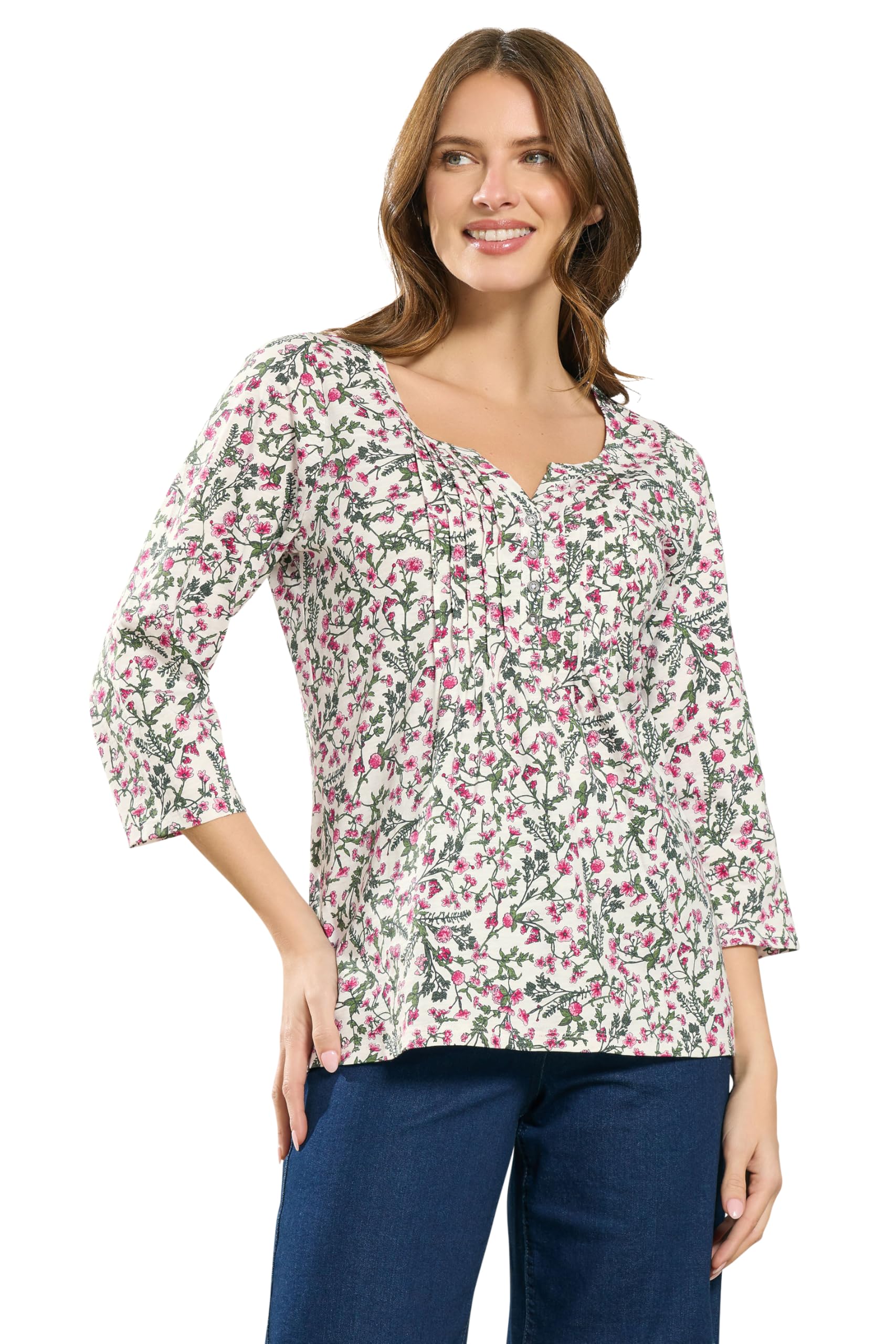 M&Co Women's Multi Floral Henley Top Size 16