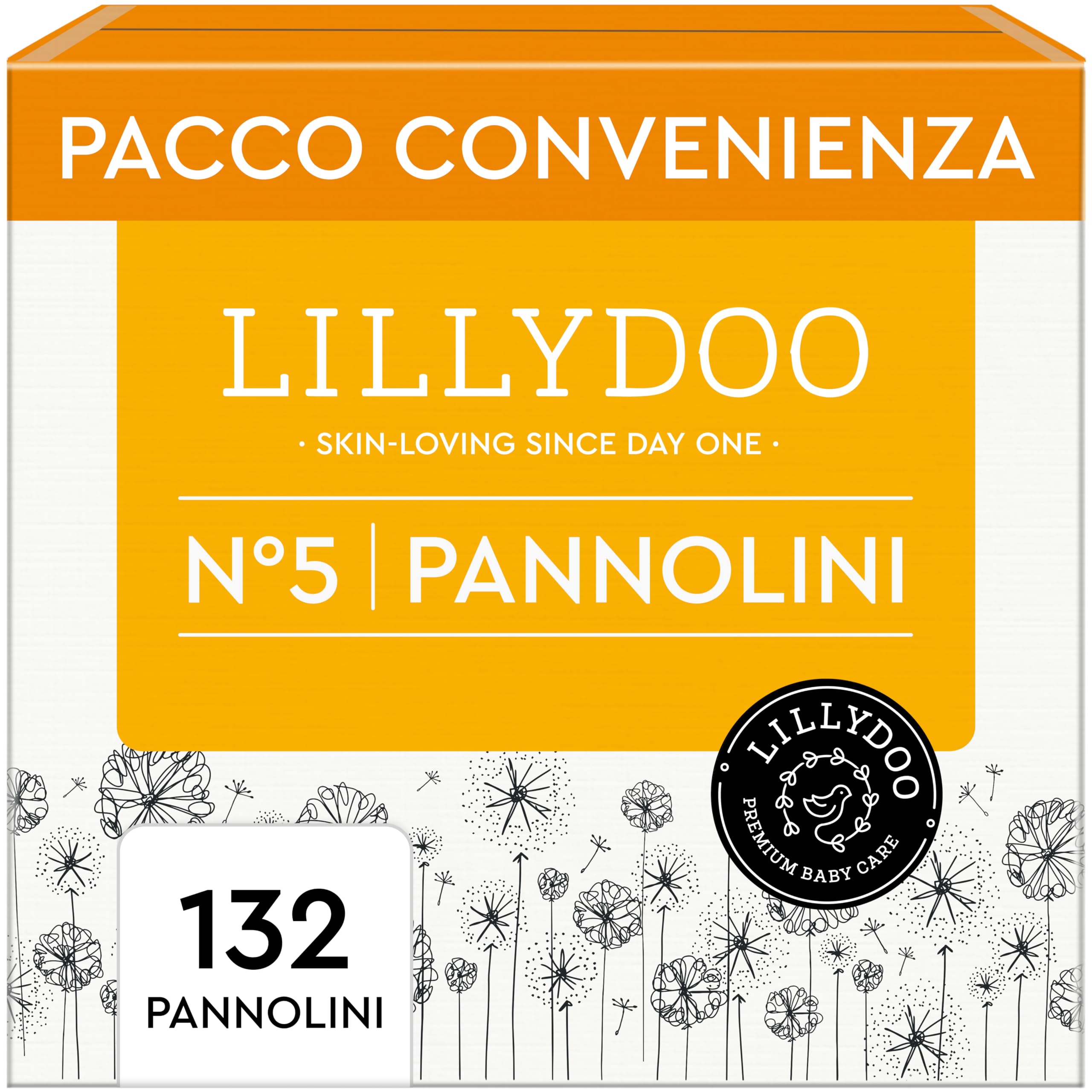 Pannolini LILLYDOO delicati sulla pelle - taglia 5 (11+ kg), pacco scorta (132 unità), protezione contro le fuoriuscite, morbidi, senza profumi & lozioni e dermatologicamente testati