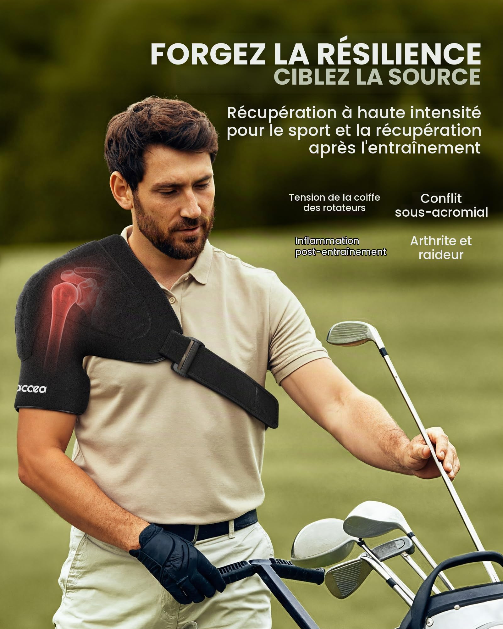 Tolaccea Épaulière de Compression Froid/Chaud Réutilisable avec Gel ColdFocus Triple Couche - Thérapie 40 Min pour Coiffe des Rotateurs, Tendinite, Récupération Post-Op (Universel)