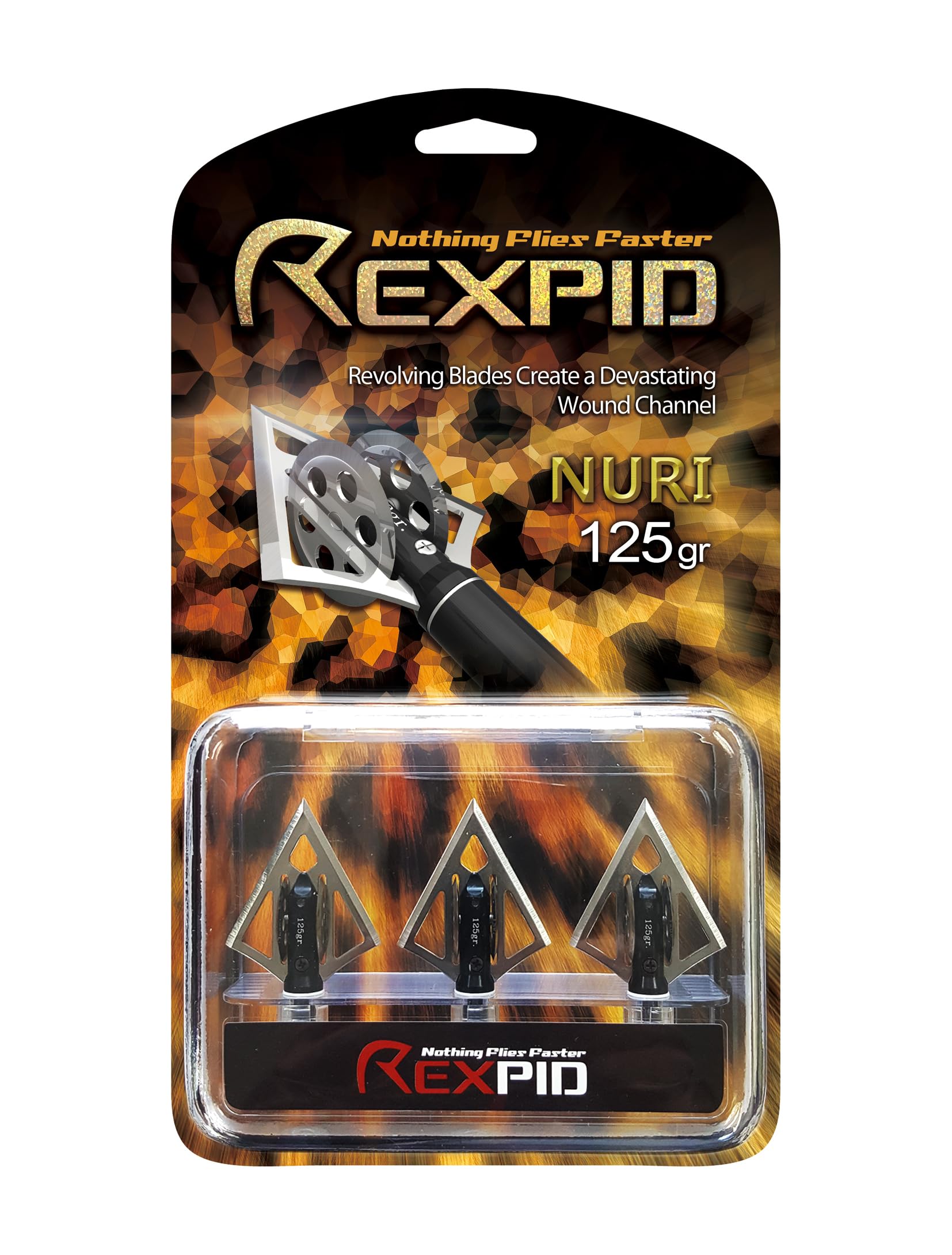 Rexpid NURI Fixed Broadheads 125 Grain - 3 Pack - Fixed Hunting Arrows Heads, Rotary Wing Blades, 1-1/4" Cut Arrow Tip for Compound Bow, 0.039" Blade Thickness - Broadhead Case Included