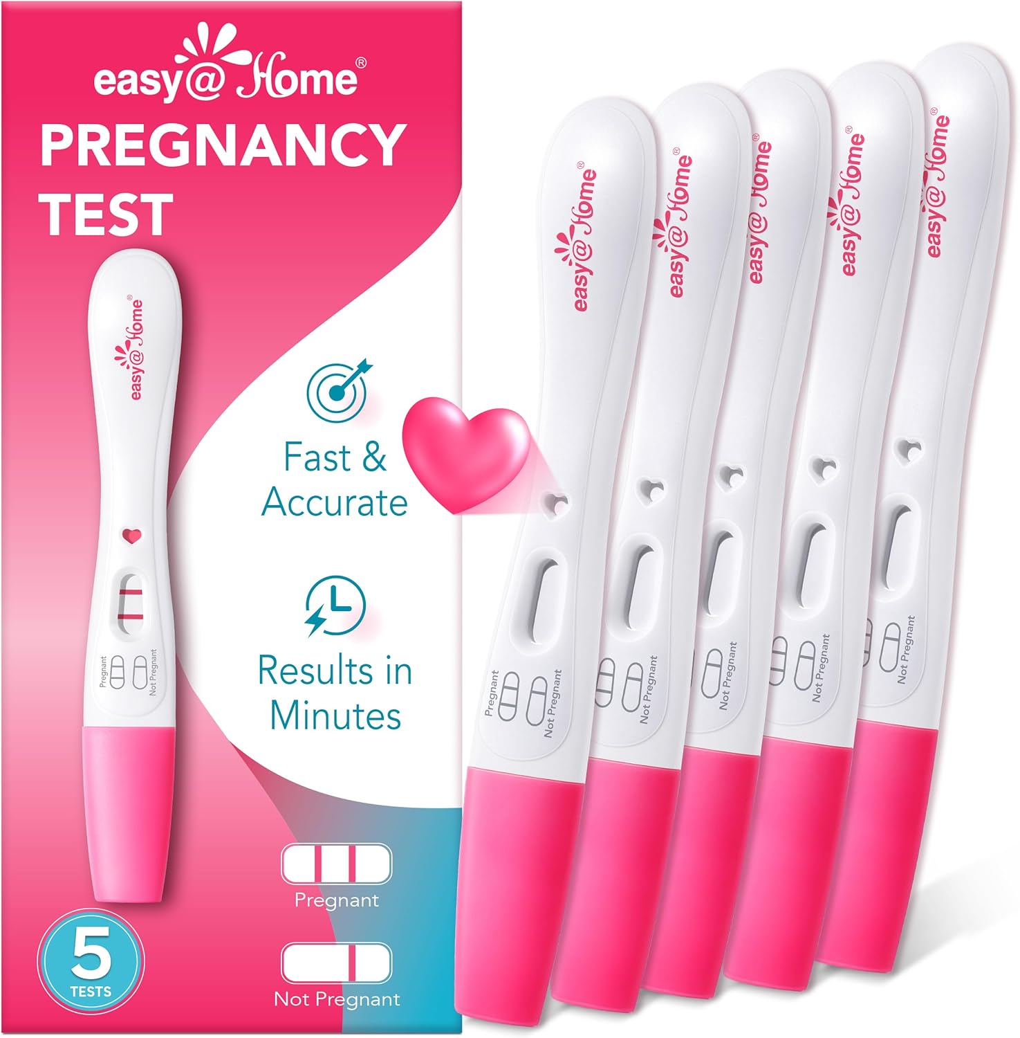 Easy@Home Smart Timing Pregnancy Test: Accurate Early hCG Detection - Fast Results & Easy to Use at-Home Tests with Love Heart Indicator | 5 Pack