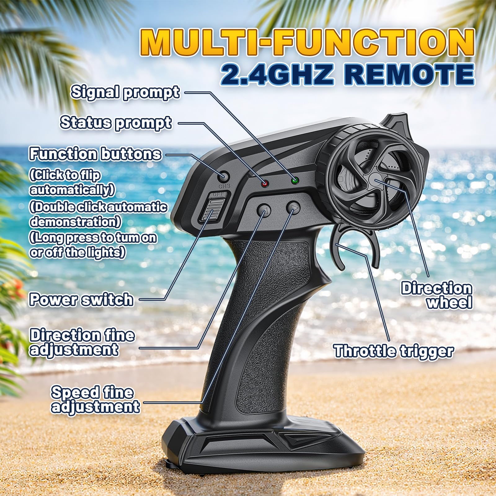 YESHIN Barca radiocomandata autoregolante per bambini 8-12 e adulti, 25 KPH veloce RC Speed Boats con luci LED, allarme batteria scarica, 2,4 GHz, giocattolo da corsa impermeabile per piscina e lago