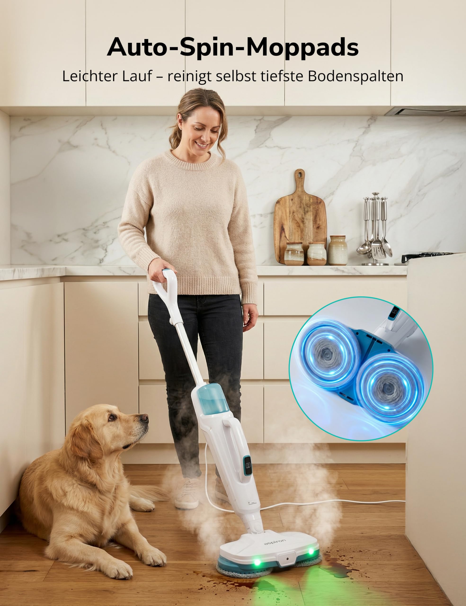 Dampfreiniger 10-in-1 mit Handgerät, 15s Schnellaufheizung, 2 Dampfstufen & Sprayfunktion, 500 ml Tank, Steam Mop für Fliesen, Laminat, Parkett, Teppich, Küche, Bad, Auto