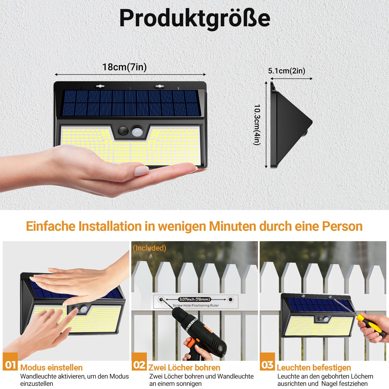vighep 4 luci solari di sicurezza per esterni con sensore di movimento, IP65, impermeabili, senza fili, per esterni, giardino, recinzione, cortile, sentiero