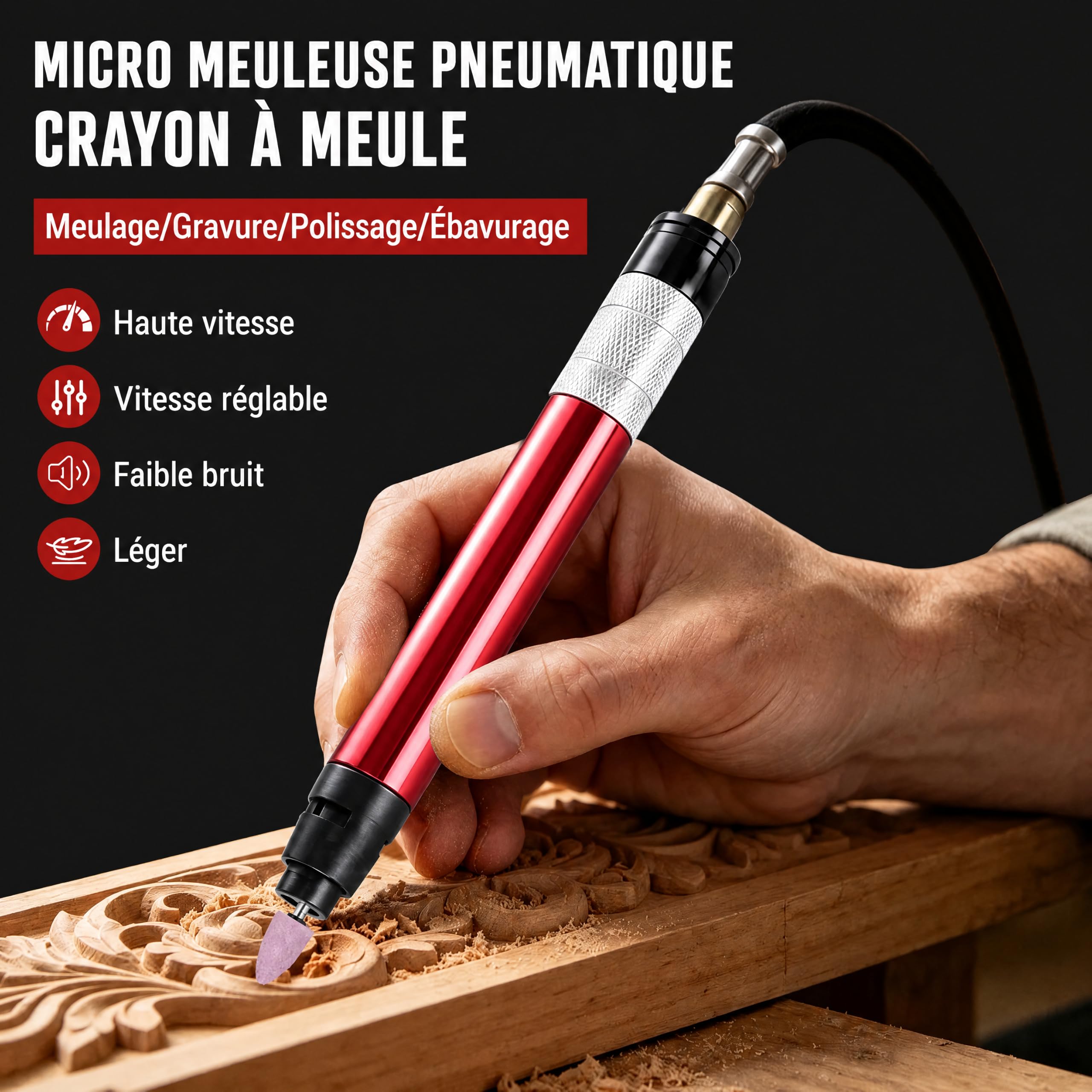 Meuleuse à Crayon Pneumatique, Mini Meuleuse Pneumatique Micro Meuleuse à Air, 65000rpm Micro Broyeur Pneumatique Broyeur à Air Mini Meuleuse Droite Avec Clé à Main Pour Le Polissage Et Le Meulage