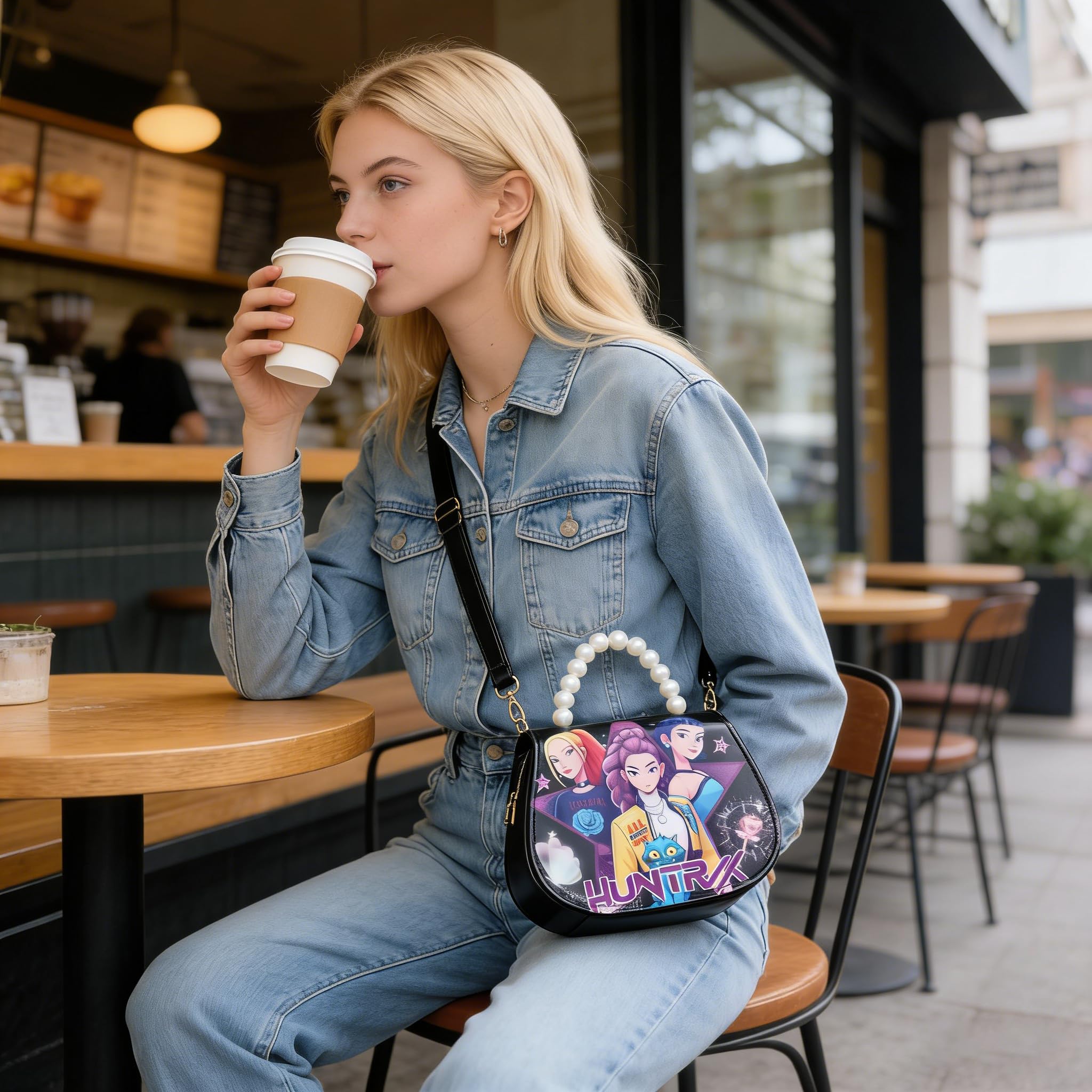 Cartoon Sling Crossbody Bag Wallet Kawaii storage bag Travel Purse Bags for Women (Black) — view 2