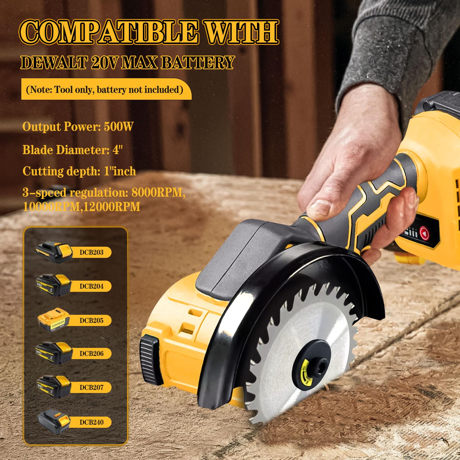 Bezszczotkowa akumulatorowa szlifierka kątowa kompatybilna z Dewalt 20 V, 500 W, 10 cm, mini szlifierka akumulatorowa z 9 ostrzami pił, 3 prędkości dla wydajnego szlifowania (bez baterii) (z płytą