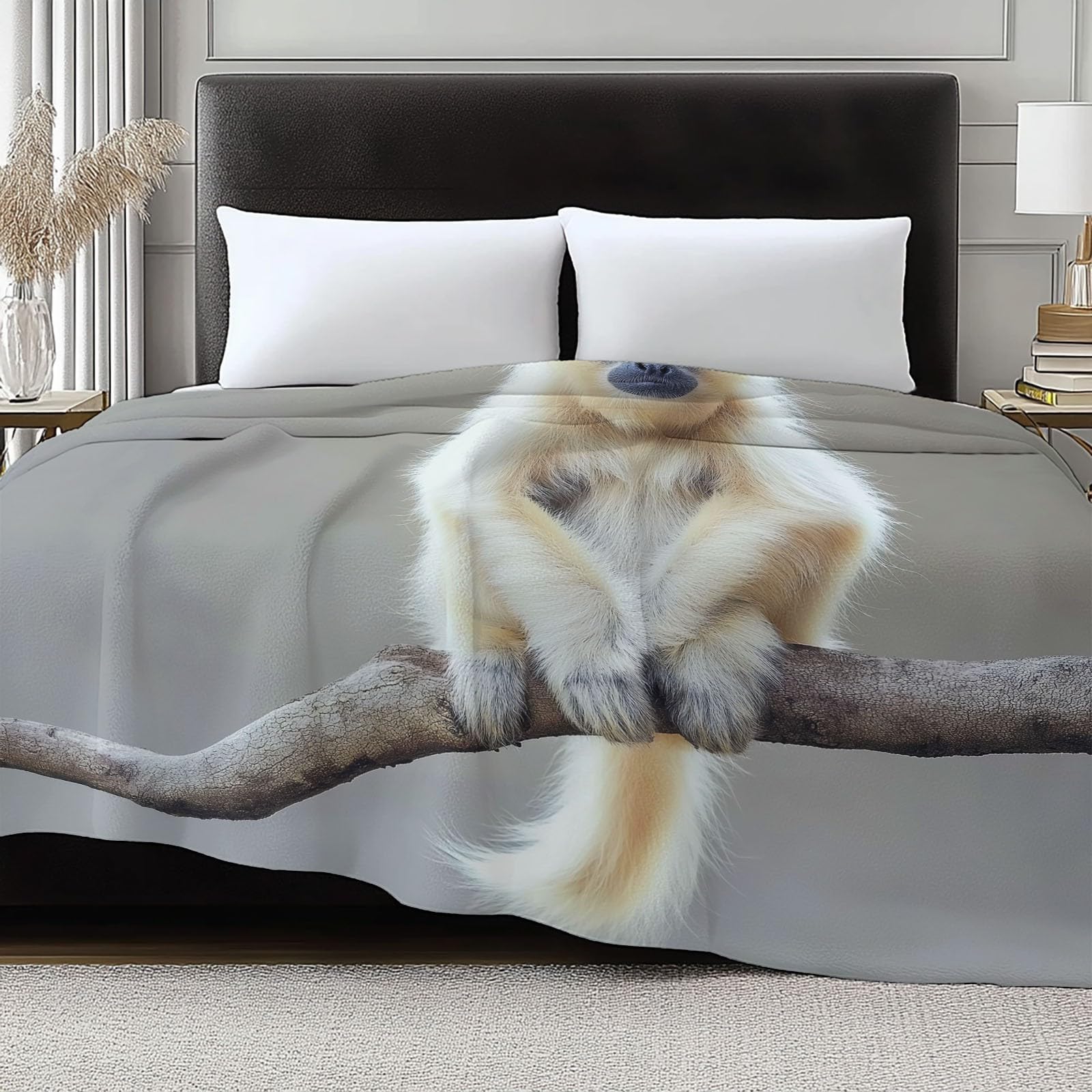 Générique Cartoon Animal Monkey Flanelowy Koc 150 x 200 cm Koce polarowe z mikrofibry Polar Na wszystkie pory roku na podróż Sofa do podróży Łóżko Sofa Dzieci Dorośli, Szary