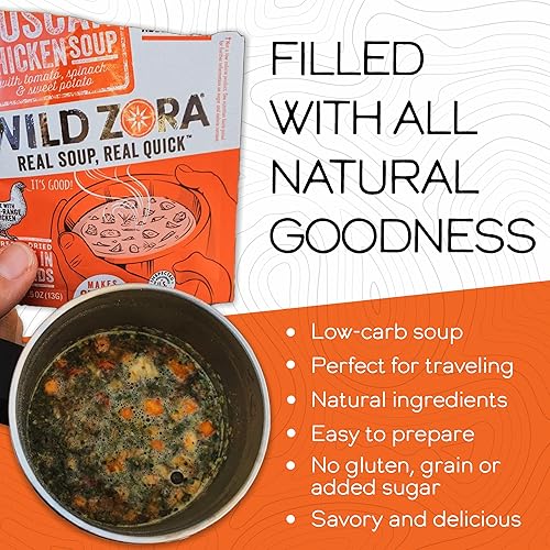 Miniatura 5 de Wild Zora Sopas instantáneas de Keto  Pollo toscano  Caldo instantáneo saludable con pollo y verduras de gama libre  Sin gluten, sin cereales, bajo