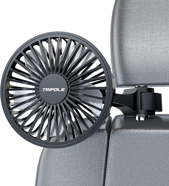 TriPole Car Fan, USB Fan with 3 Speeds, Car Cooling Fan for Rear Seat, Electric Car Fan Silent Backseat Vehicle Fan for SUV, RV, Vehicles & Portable Fan for Camping, Kitchen, Stroller