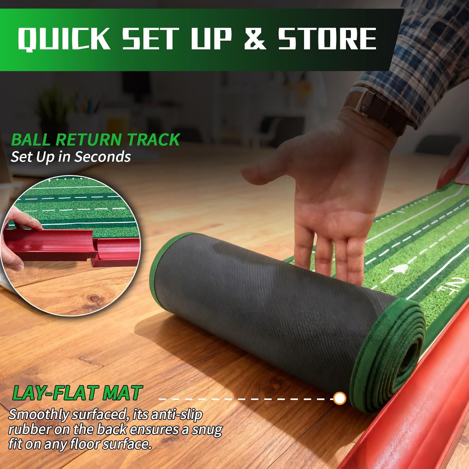 Putting Green Indoor - Golf Putting Mat with Ball Return, 4 Funny Flip Pads - Golf Practice Training Aid for Home Office - Premium Putting Mat Golf Gifts for Men & Women