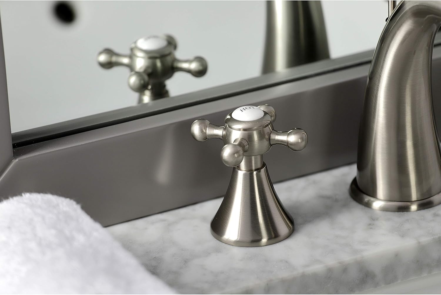 ❤ Crаzу Dеаlѕ Kingston Brass KS2978BX English Country Widespread Lavatory Faucet, Metal Cross Handle, Brushed Nickel,8-Inch Adjustable Center