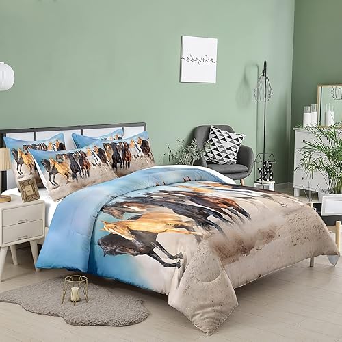 Miniatura 3 de Bodhi Juego de edredón de caballos tamaño individual para niños y niños, juego de ropa de cama de caballo con estampado de animales en 3D, tamaño