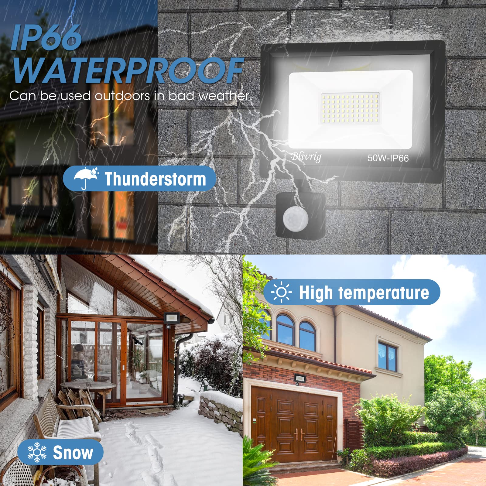Jefedana 1pack-faretto led da esterno con sensore di movimento 50W Bianco Caldo 3000K IP66 Impermeabile faretto esterno con sensore di movimento 5000LM faretto led da esterno per Cortile,Giardino