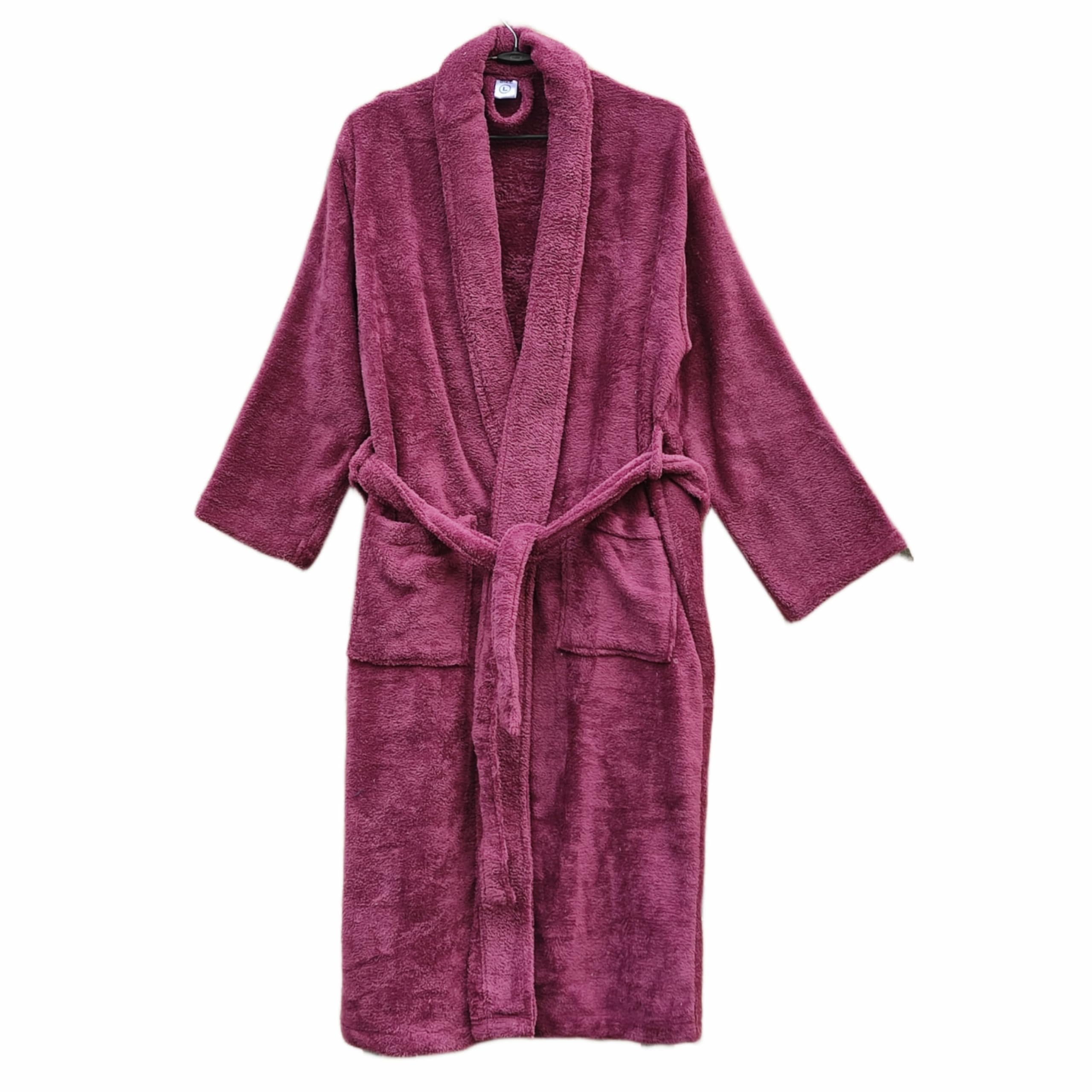 Cotton Bolls Textiles Luxury Plush Microfiber Bath Robe for Women & Men (L, Wine) Shawl Collar Style Bathrobe with Long Sleeves Super Soft Highly Absorbent Fabric - Image 2 thumbnail