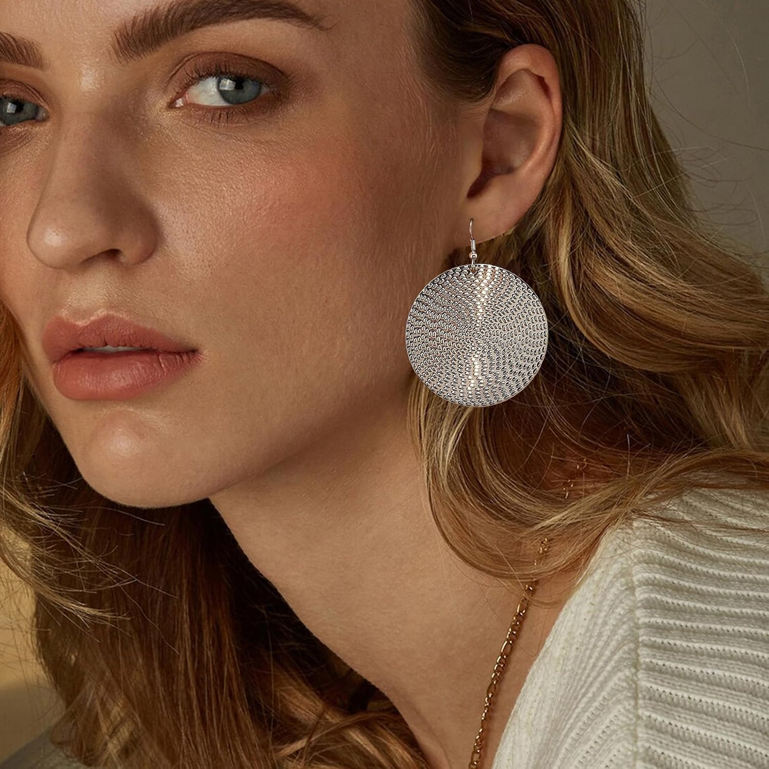 Boho Disc Earrings for Women Trendy Large Gold Circle Coin Earrings Hammered Rough Round Dangle Earrings Vintage Gold Jewelry - Image 3
