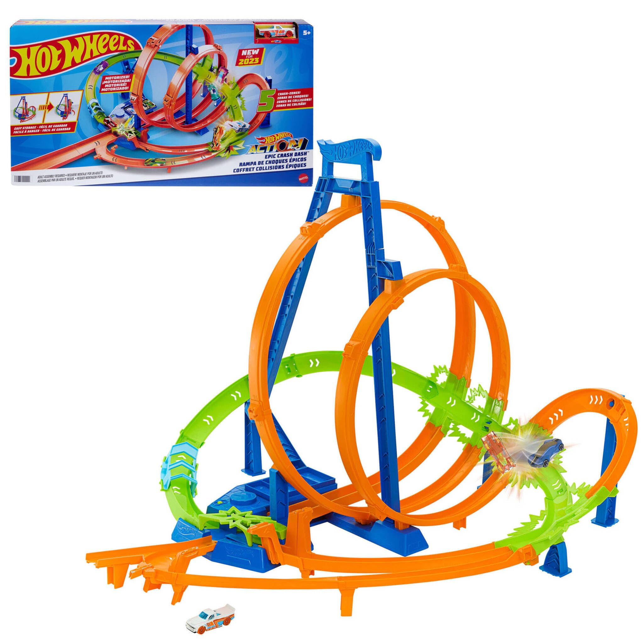 Hot Wheels Action, Pista con 5 Zonas de Choque, propulsor