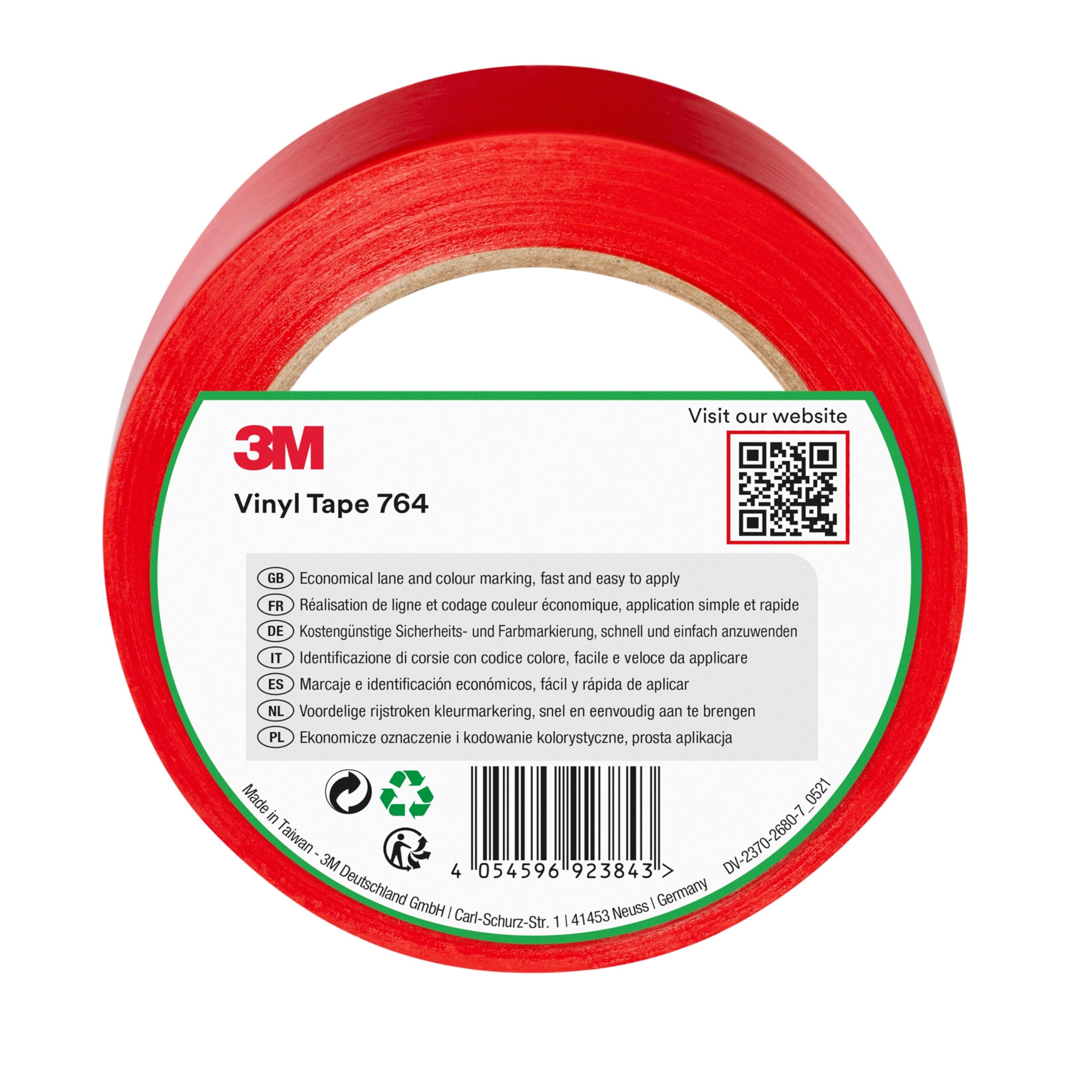 3M General Purpose Vinyl Tape 764i, 50 mm x 33 m, Red