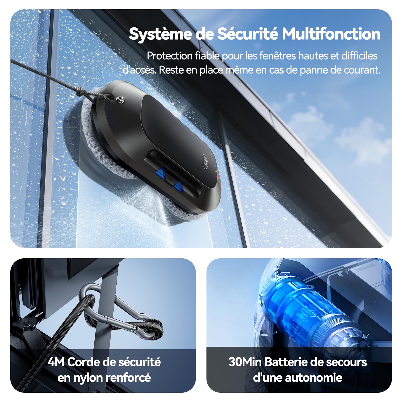W23D Robot Lave Vitres avec Double Buse, Technologie de Nettoyage