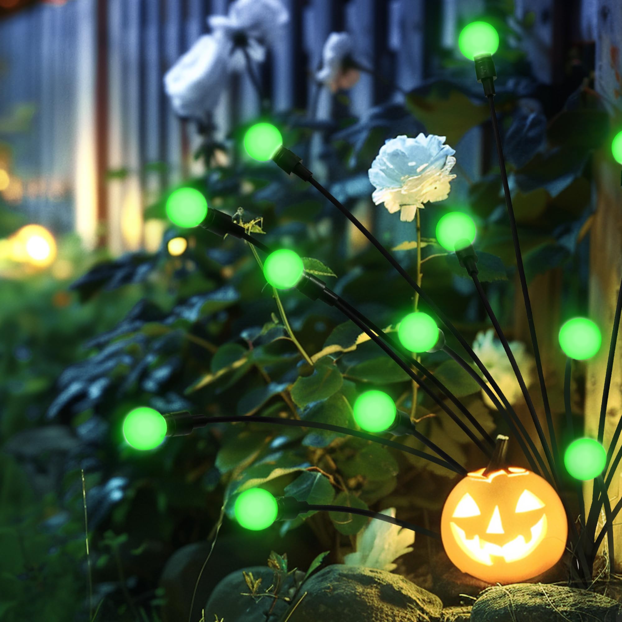 Solar Garden Lights,Halloween Lights Outdoor 20 LED Firefly Halloween Garden Lights Outdoor,Solar Lights for Outside,Solar Lights Outdoor Waterproof for Halloween,Christmas,Yard,Patio(Green)
