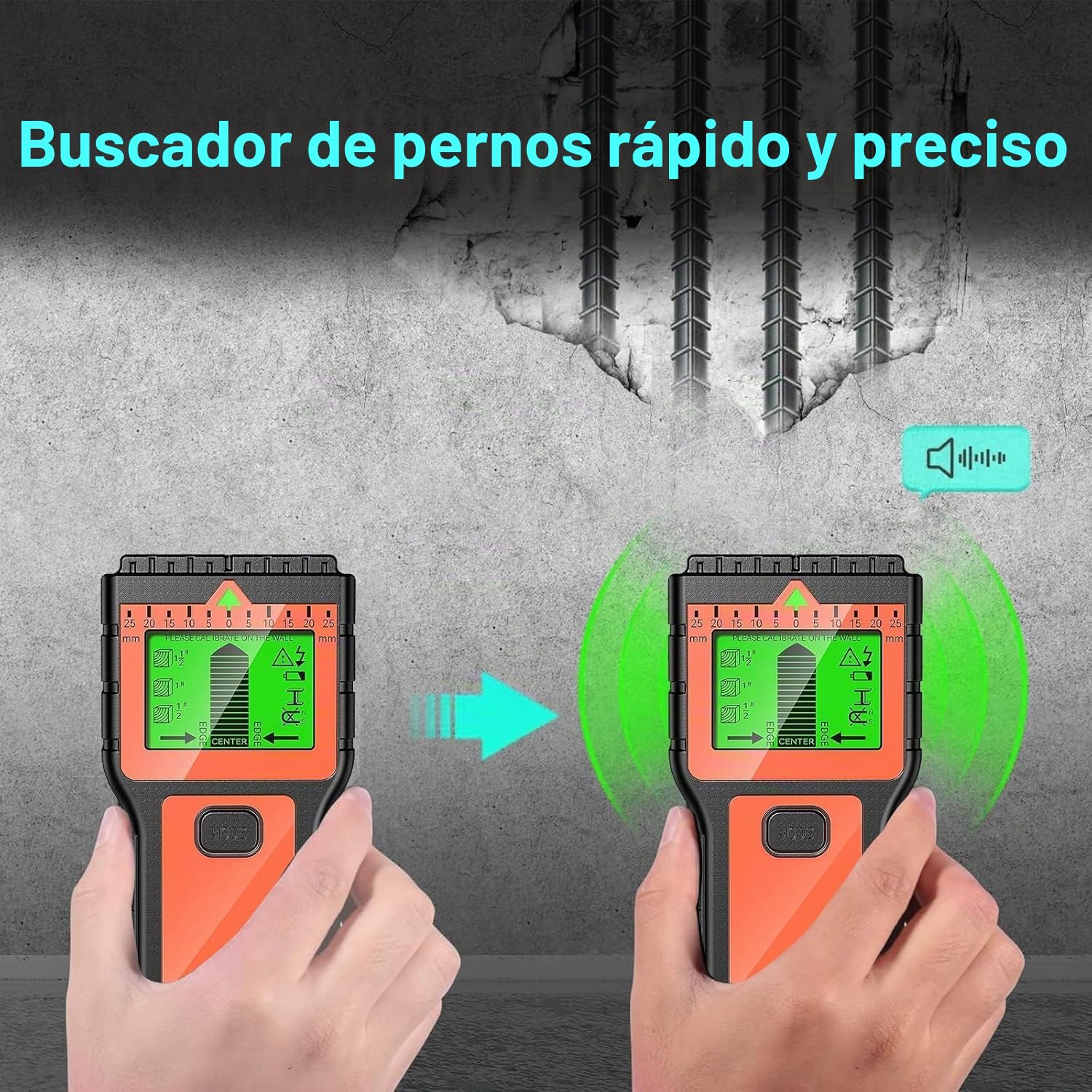 Detector cables y tuberias con pantalla LCD y alarma sonora – Escáner de pared multifunción para madera, metal y cables eléctricos (Naranja) (Naranja)
