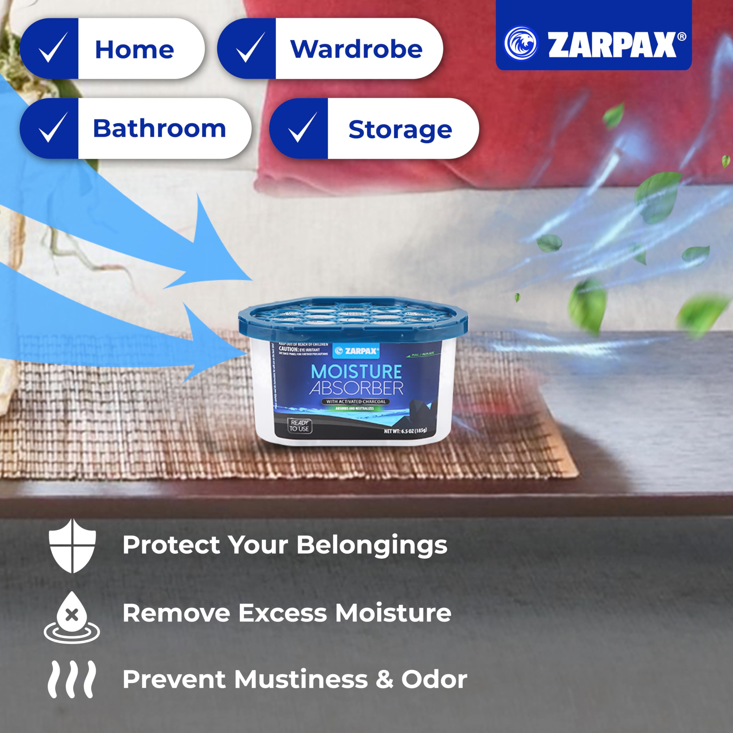 ZARPAX Carbone attivo assorbitore di umidità, 185 g, rimuove umidità, umidità e odori, assorbe gli odori, trappola per bagno, armadio, cucina e piccoli spazi, set da 15