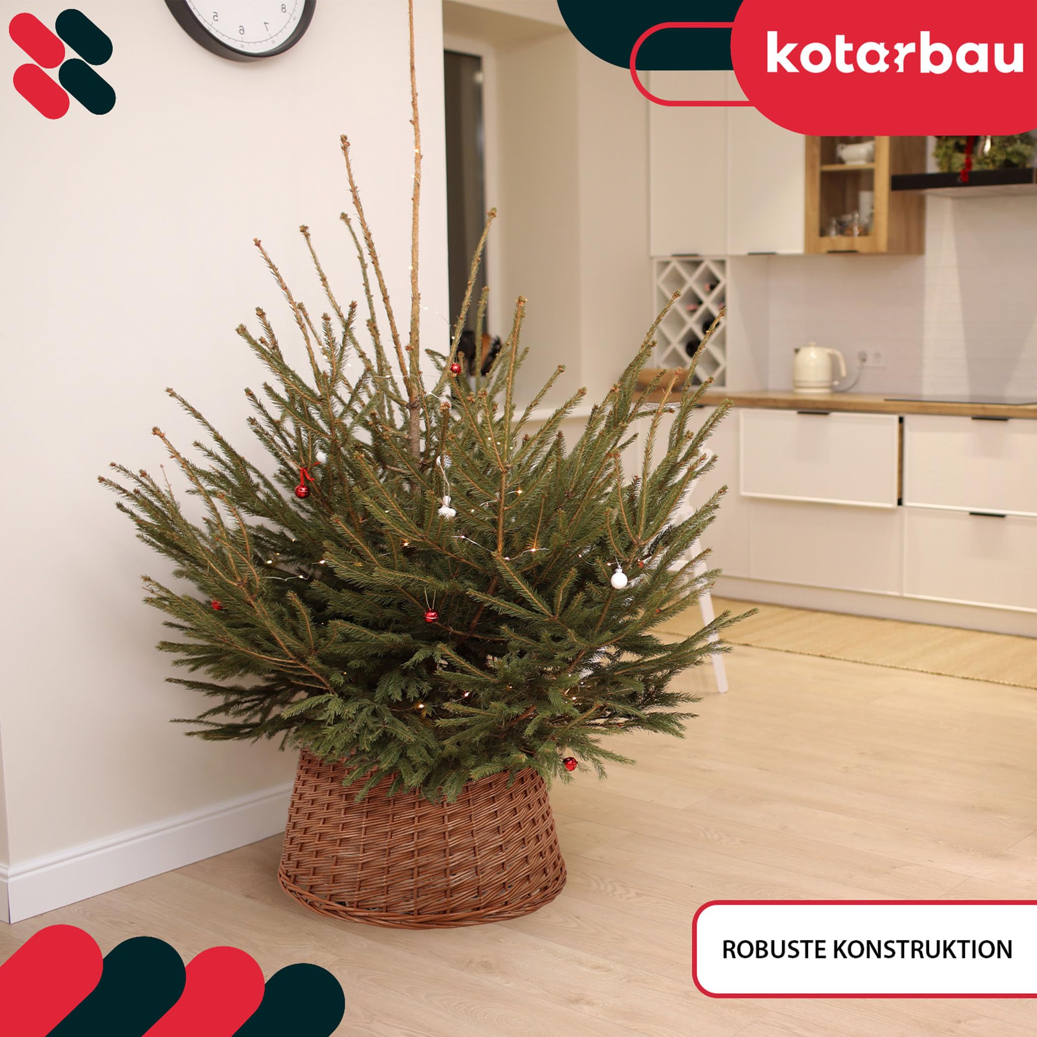 KOTARBAU® Weihnachtsbaum Rock aus Weide Ø 40 cm Weihnachtsbaumkorb Weihnachtsbaumständer Hülle Deko Tannenbaumständer Standfuß Naturfarbe Christbaumständer aus Rattan Natur