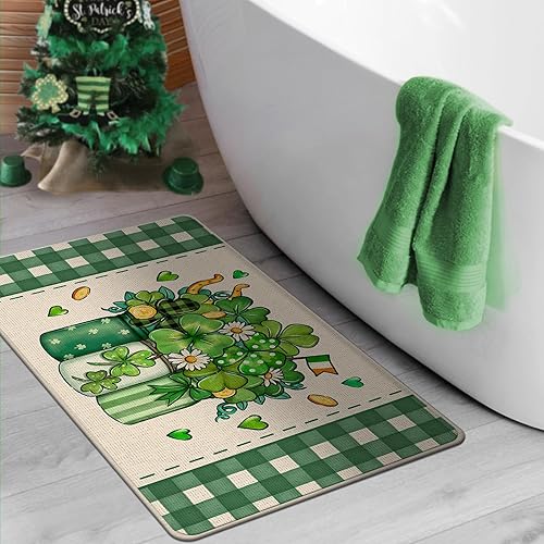 Miniatura 6 de Tailus Tapete decorativo con tarro de masón del día de San Patricio, tapete de trébol a cuadros, tapete antideslizante para interiores y exteriores,