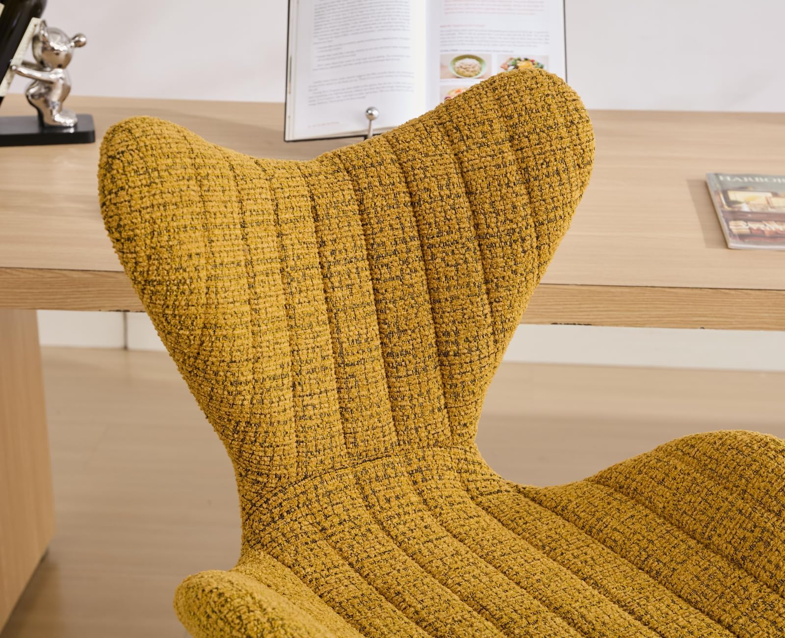 Tabouret de Bar Pivotant 360° en Chenille Lot de 2 Tabourets Hauts avec Dossier Unique Chaise de Bar Réglable en Hauteur pour Cuisine, Jaune