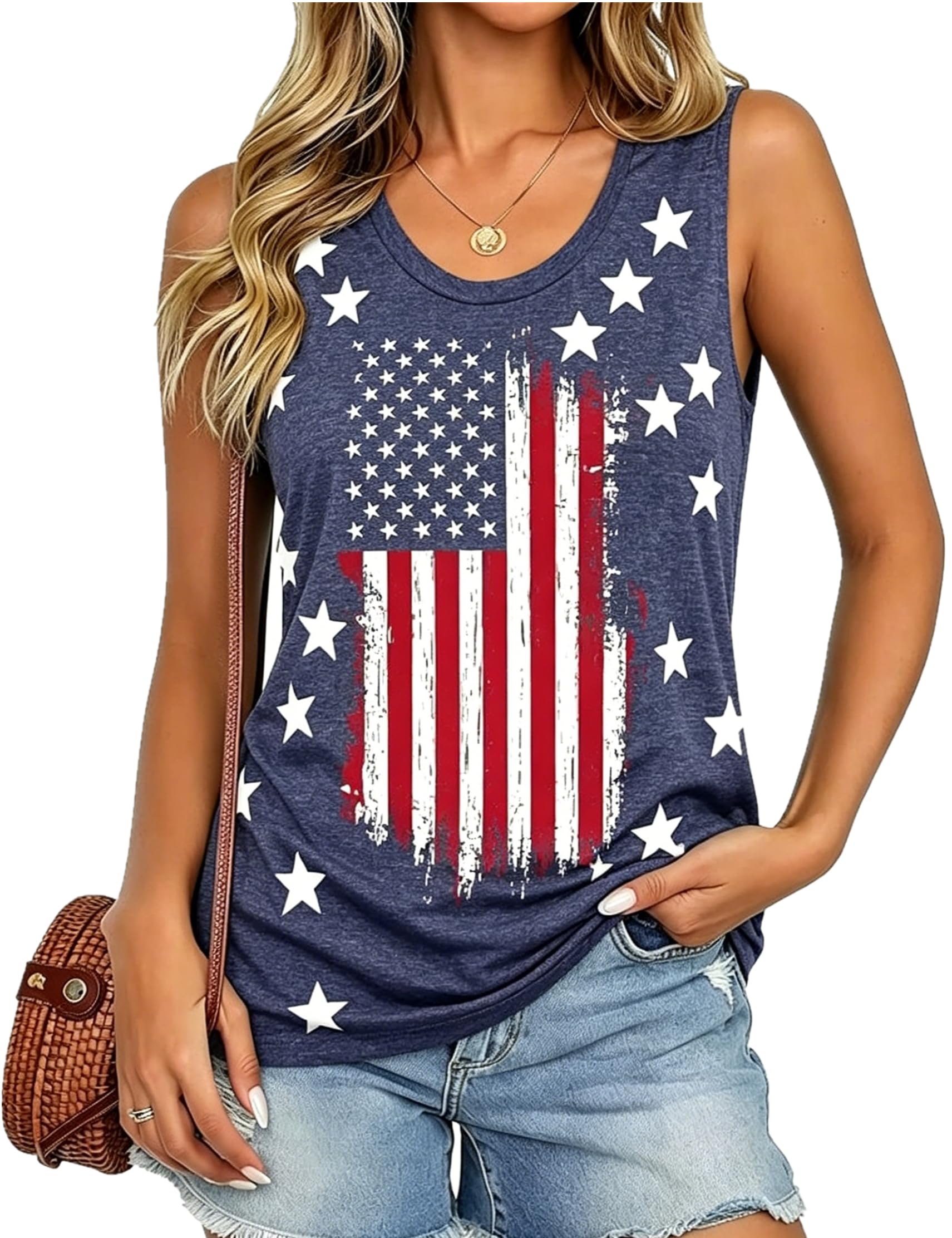 American Flag Tank Tops Women Patriotic Shirt 4th of July Top Stars Stripes Print Sleeveless T-Shirt USA Flag Tee Tops