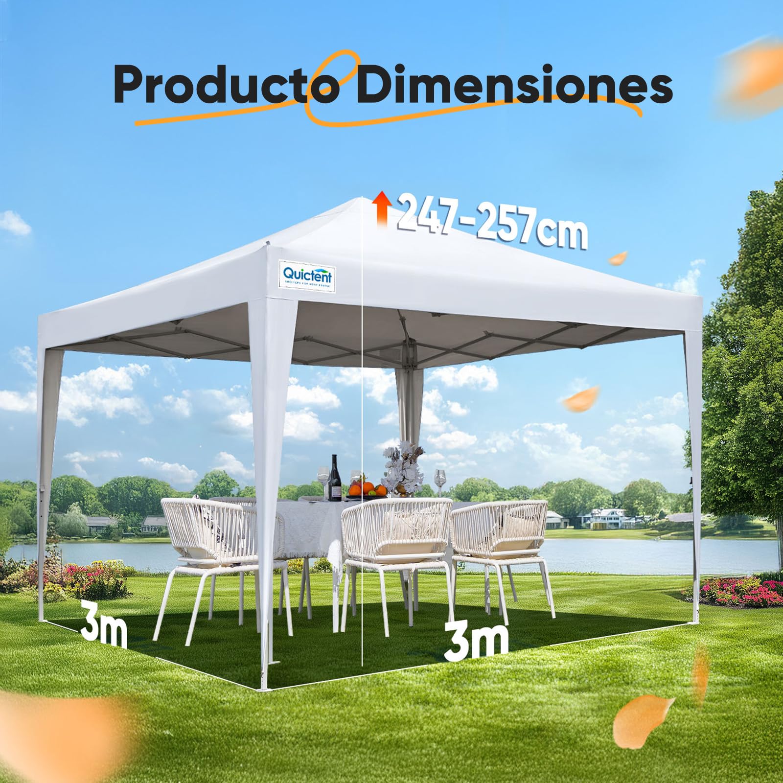 Quictent Carpa Plegable 3x3m Gazebo con Paredes Laterales Extraíbles, Refugio para Eventos de Altura Ajustable, Tienda Portátil para Fiesta de Jardín y Camping, Blanco | Carpa de jardín con paredes laterales, protección UV 50+, bolsa de transporte, marco
