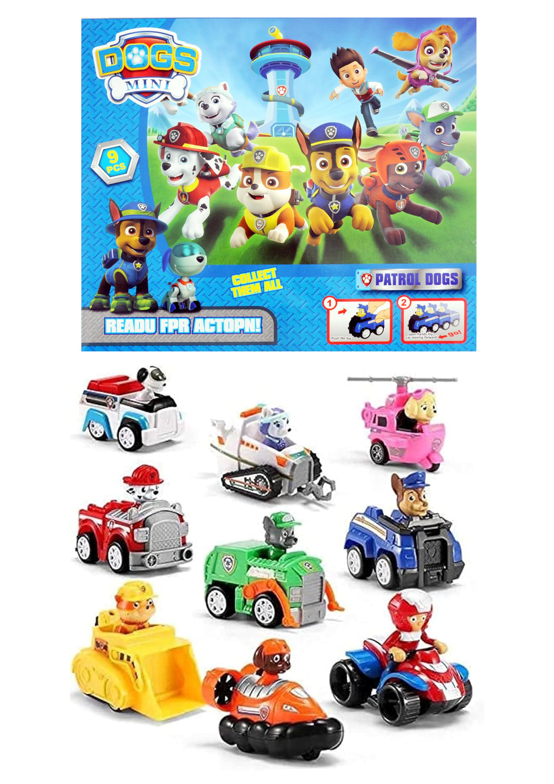 ZaroonDogs Patrolling On Cars, 9 Pieces Toys Set