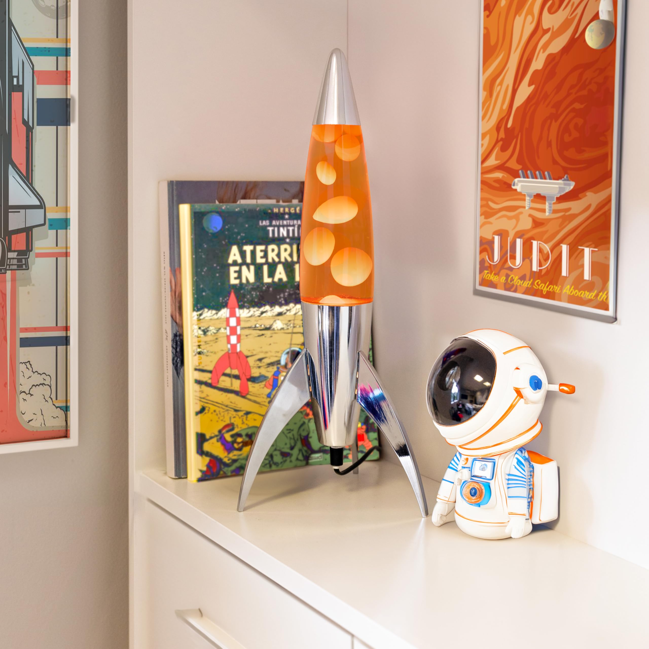 Fisura Lavalampe Rocket Orange verchromter Sockel Retro-Lampe Ersatzlampe 20 cm x 20 cm x 45 cm
