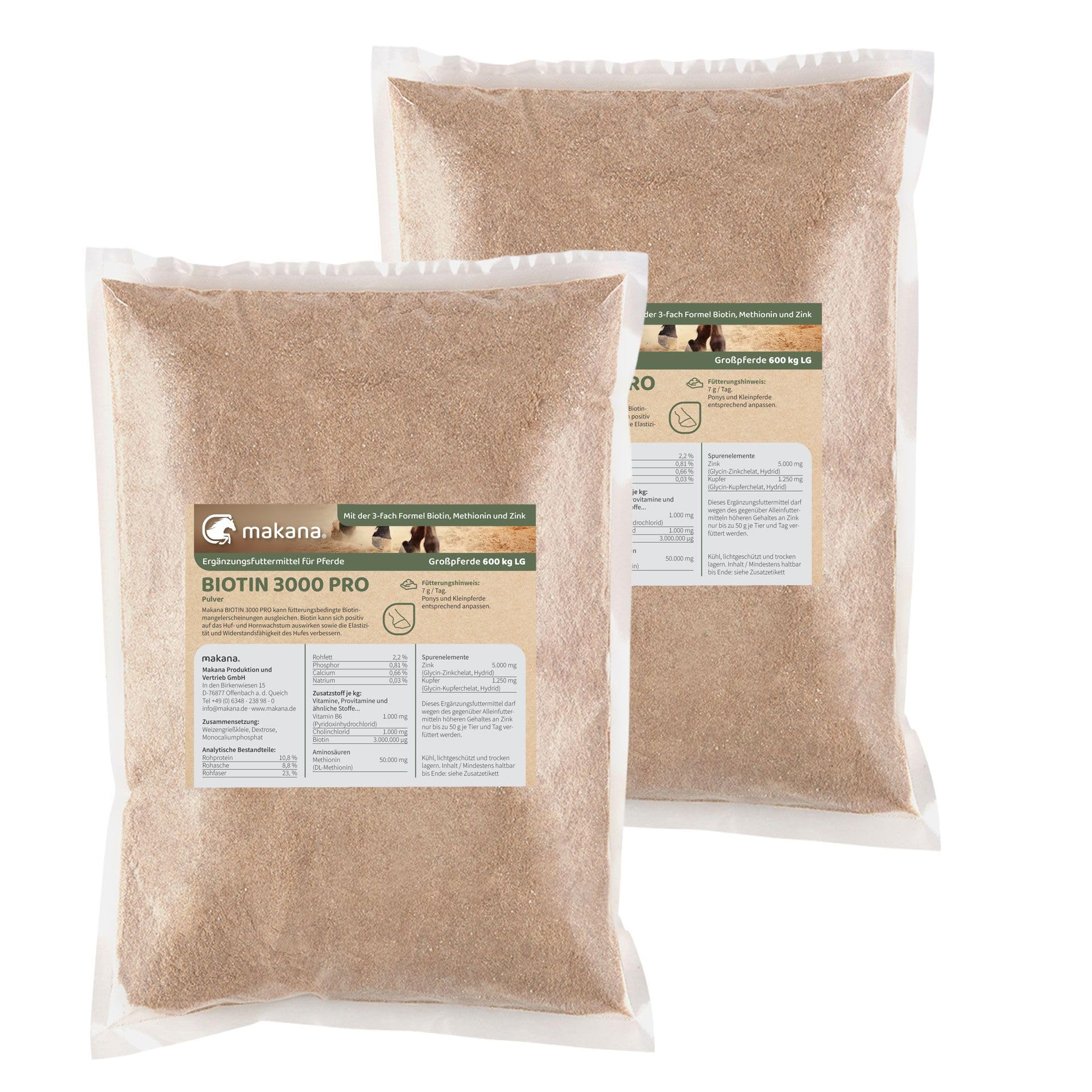 Makana Biotin 3000 PRO Pulver für Tiere, 2 x 1000 g Beutel