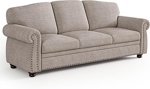 ONBRILL Sofá con ribete de clavos de 90 pulgadas para sala de estar, sofá con asiento enrollado de 23 pulgadas de profundidad, cómodo sofá tapizado disponible en Yaxa Costa Rica